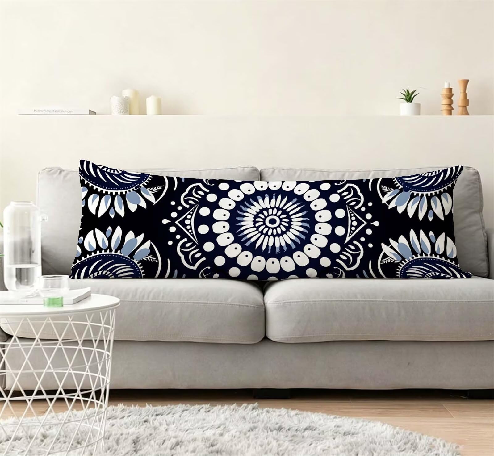 Blu-2 Federe Cuscino Letto 55 x 160 cm, Grande Cuscini per Divano Velluto, | Doppia Faccia Stampa, Boemia Fodera per Cuscino Decorativa, con Cerniera, Cuscino per Dormire Sul Fianco j-324