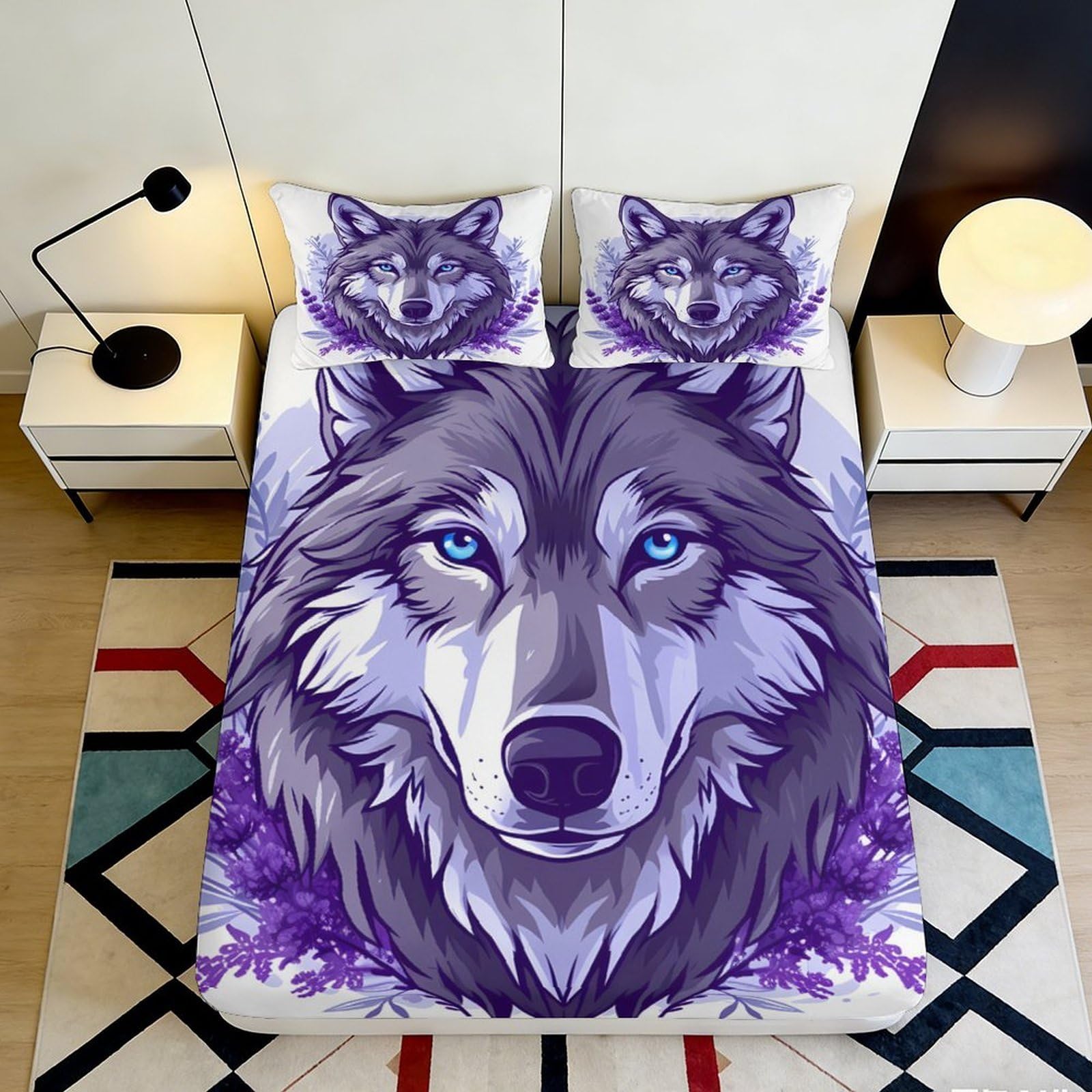 Jwndfkpvxzgl Style-1 3D Printed Wolf Art Fitted Sheet Microfiber Soft Purple Forest Mattress Cover For Bedroom Guest Room Decor 90X200x25cm