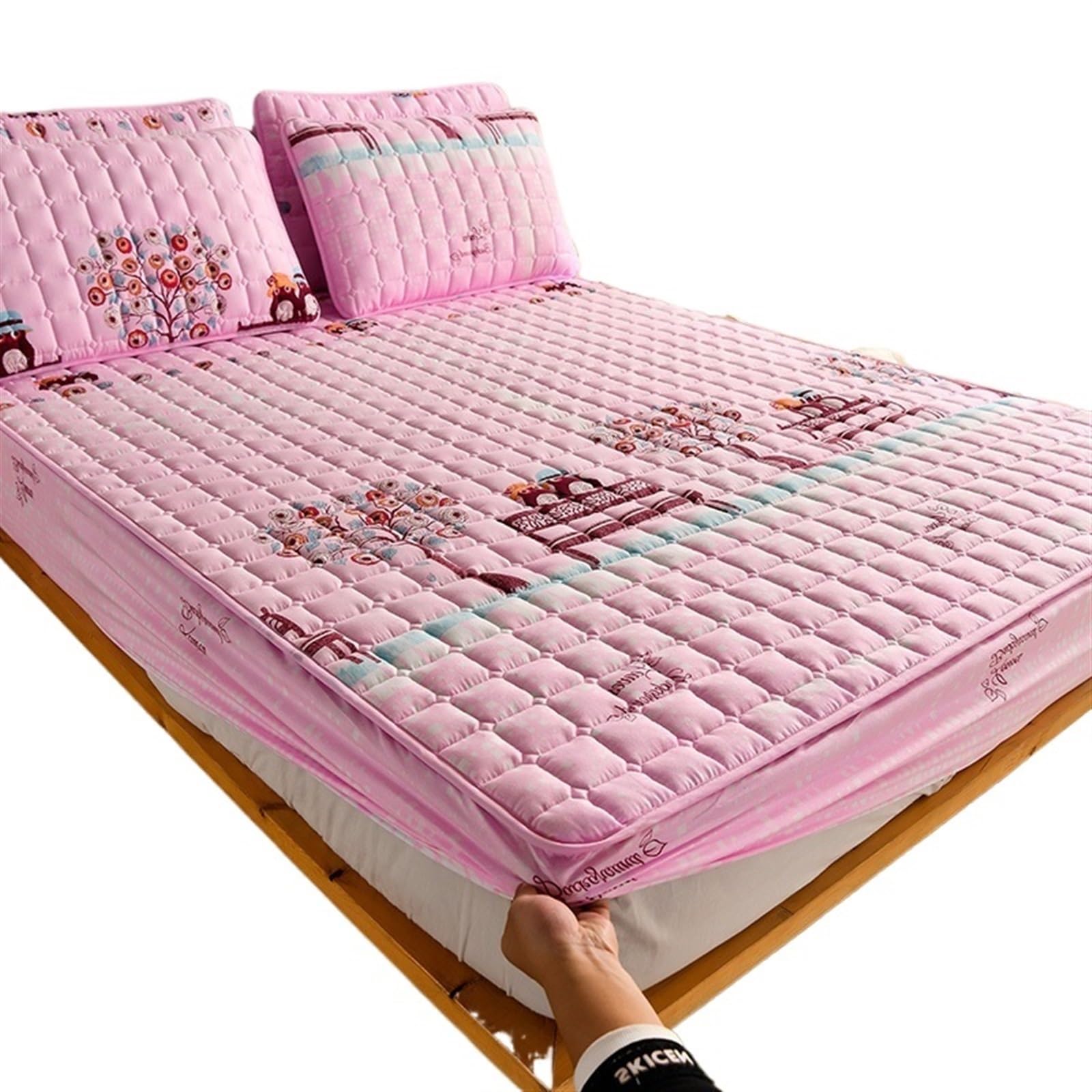 Funda De Colchón Impermeable Sábana de algodón de una Sola Pieza, Barrera for pañales, Cubiertas de Cama Impermeables, Cubierta de protección de colchón Gruesa Fija Antideslizante Cubrecolchón (Color