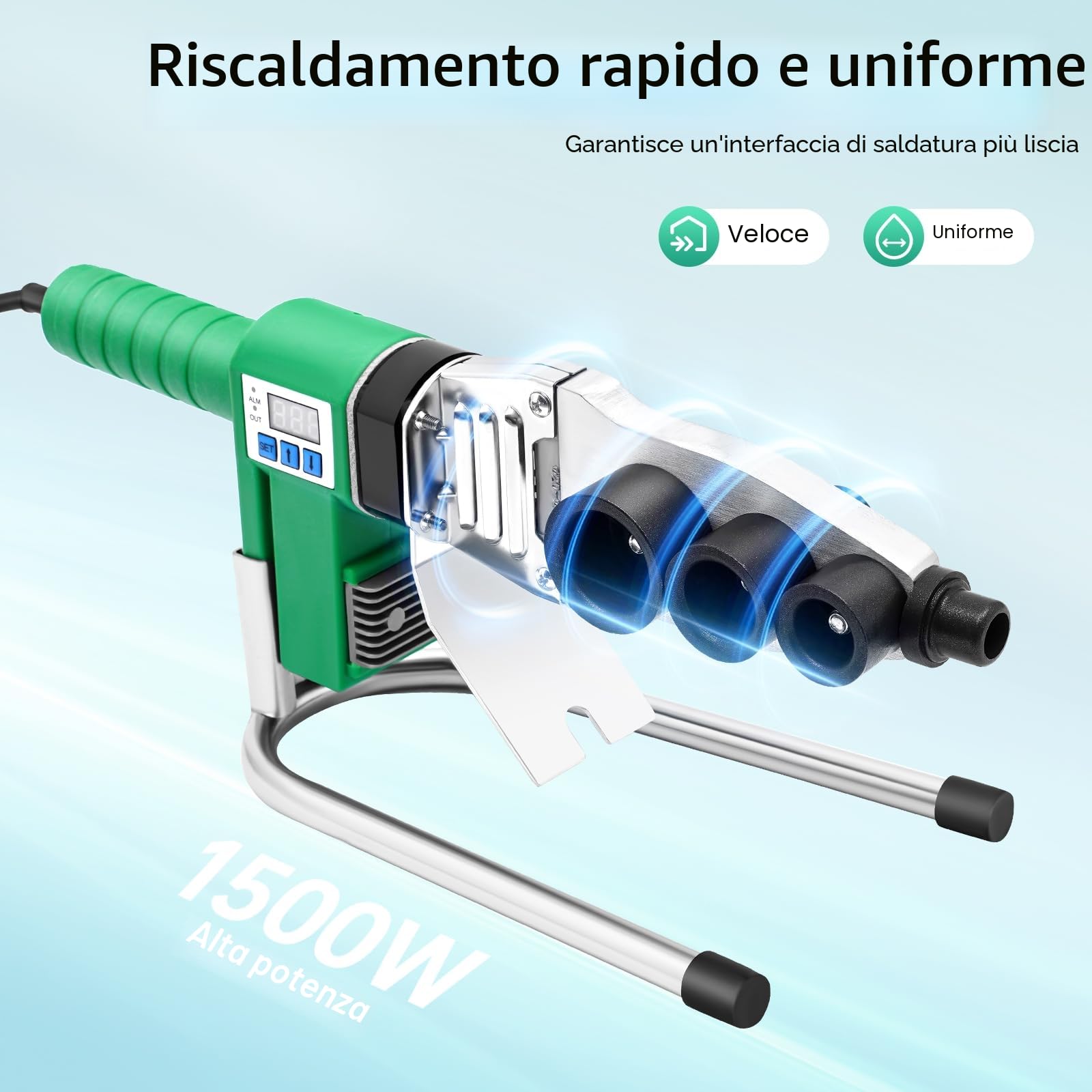 Saldatrice per Tubi dell'acqua 1500 W, Kit saldatrice per Tubi con Display Digitale Saldatrice 25-385 ℃, per Tubi Saldatrice in Plastica 20/25/32 mm, per PPR PE PP