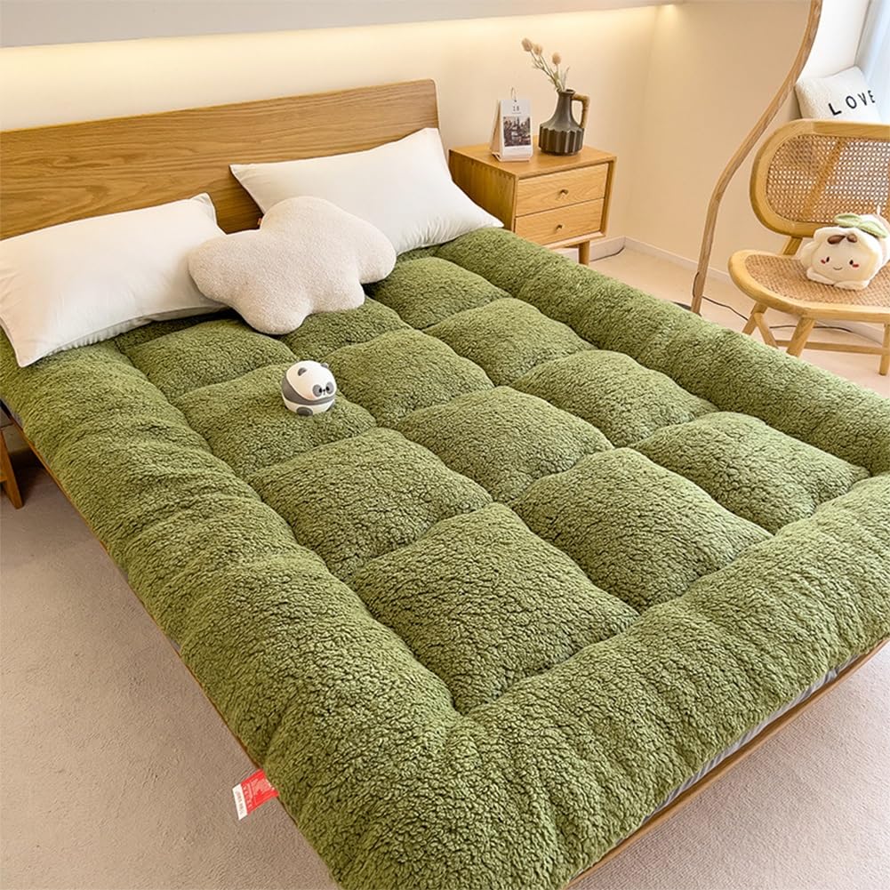 Guoiooi Green Upgrade Japanese Futon Mattress,Winter Warm Thickened Lambswool Mattress Futons Sofa Couch Bed, Soft And Fluffy Student Dormitory Sleeping Mat(,120X200cm/Twin Xl)