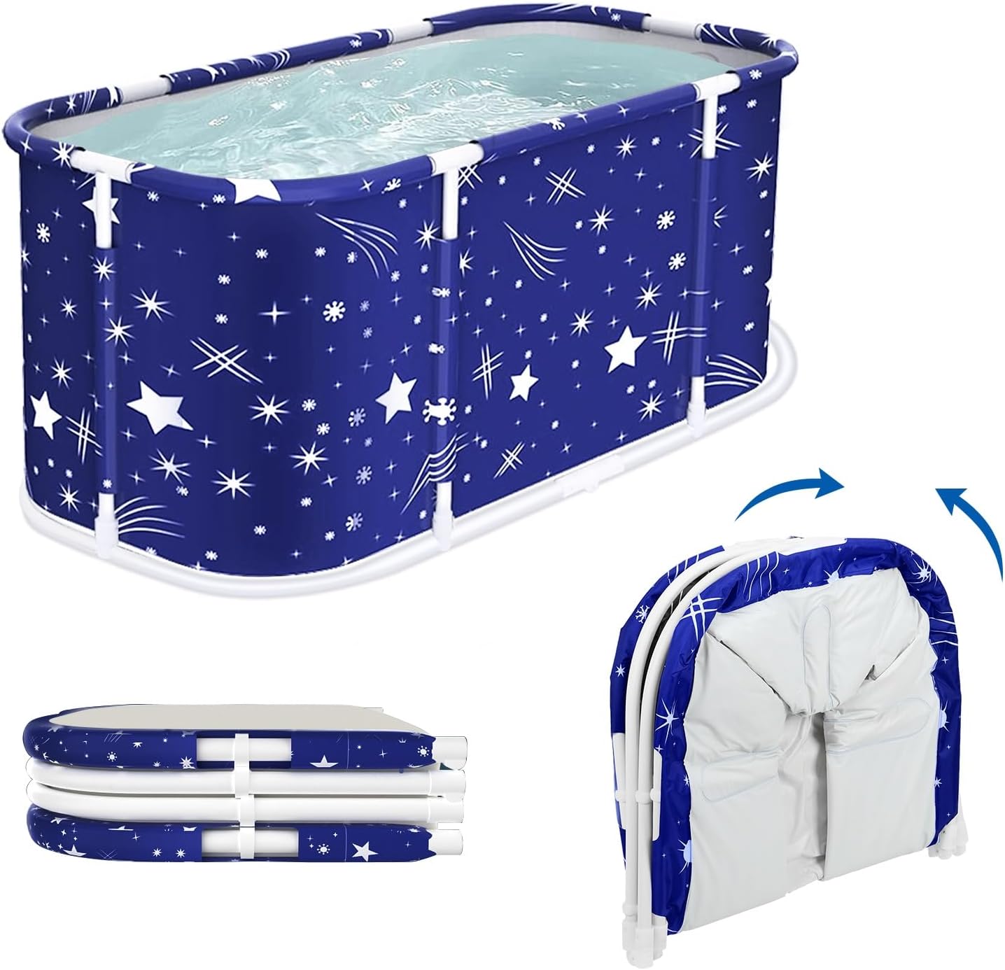 Portable Bathtub Adult Foldable Bathtub for Adult, Extra Large Foldable Bathtubs with Plastic Frame, Freestanding Surround Collapsible Bathtubs, Family SPA Soaking Tub for Shower Starry Night