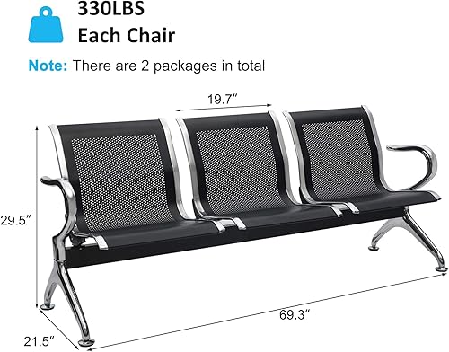 Miniatura 3 de Sillas de oficina para sala de espera de 3 plazas, sillas de recepción, silla de invitados para visitantes con brazos para aeropuerto, mercado,