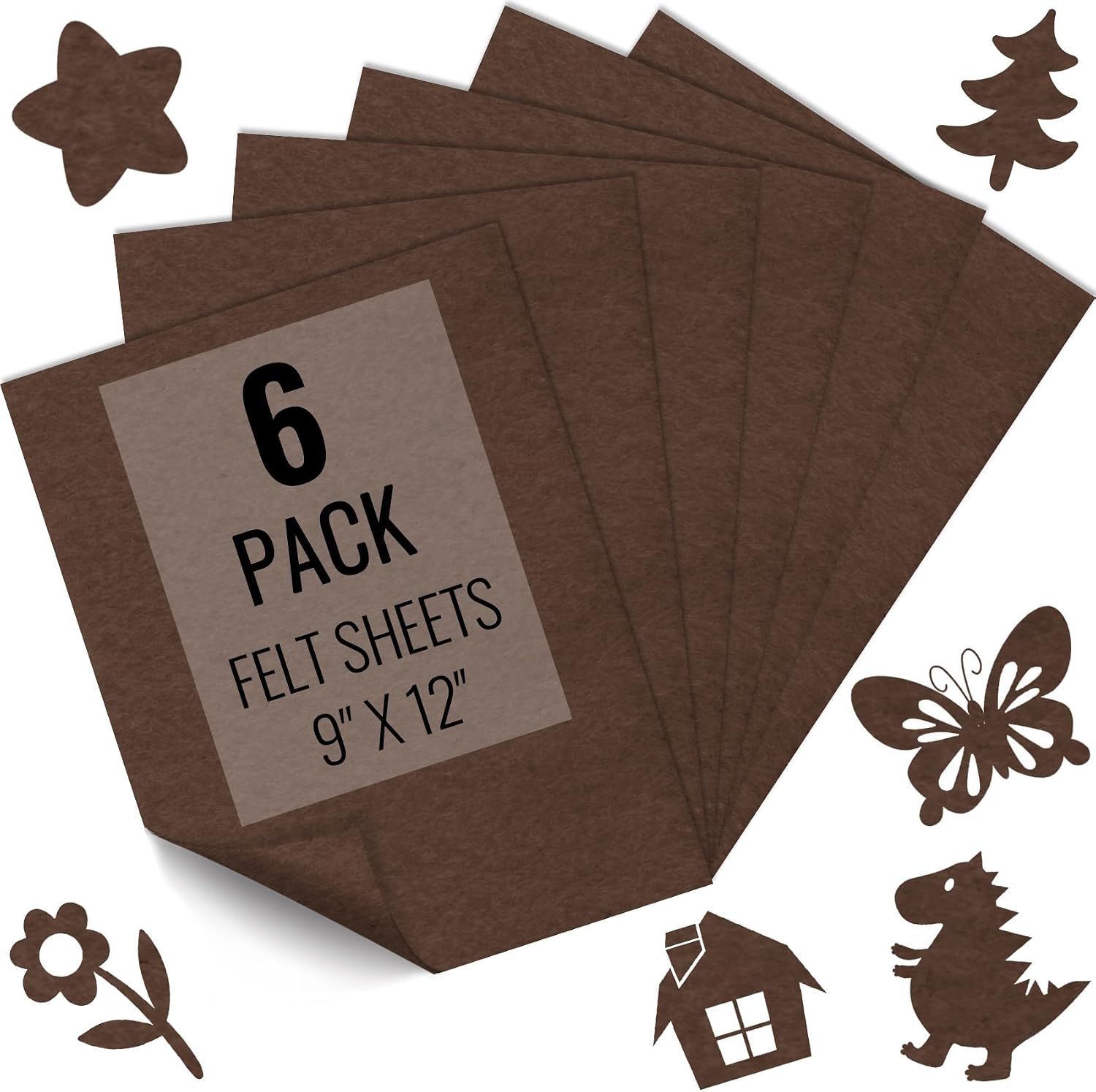 6PCS Tan Felt Fabric Sheets 9" x 12" - 1.6mm Thick Soft Felt for Craft Sewing DIY Patchwork Art Projects Decorations