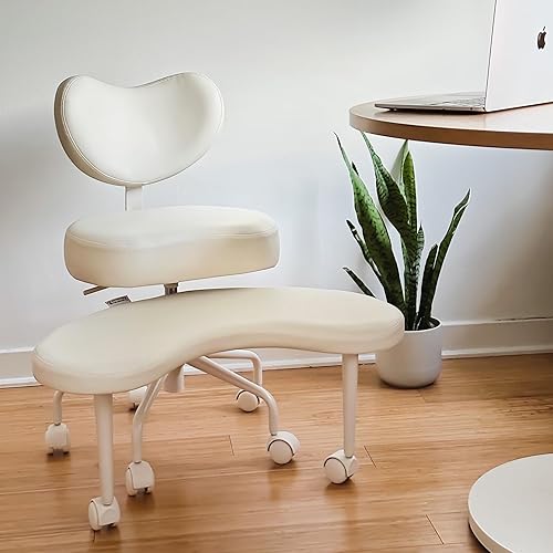 Meditation Chair Plus, Cross Legged Chair with Wheels, ADHD Chair, Criss Cross Desk Chair with Lumbar Support and Adjustable Stool, Flexible Design for Fidgety Sitters, Ivory
