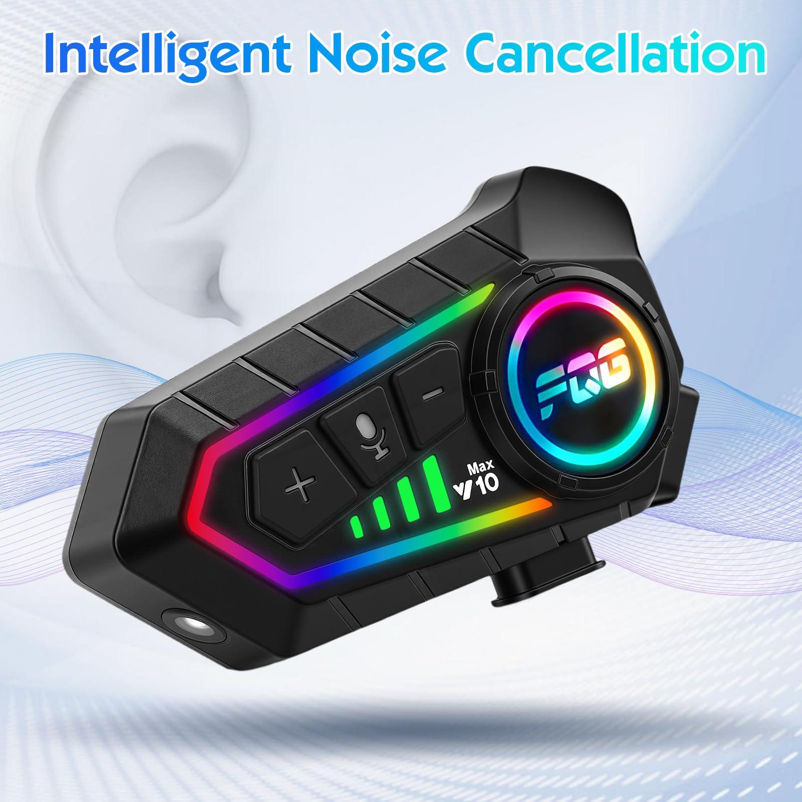 HISUEKIG 6.0 Motorcycle Helmet Speakers, Super Long Battery Life, Motorbike Helmet Bluetooth Headset with Soft/Hard Mic,IP56 Automatic Answer/Intelligent Noise/RGB LED Light - 3