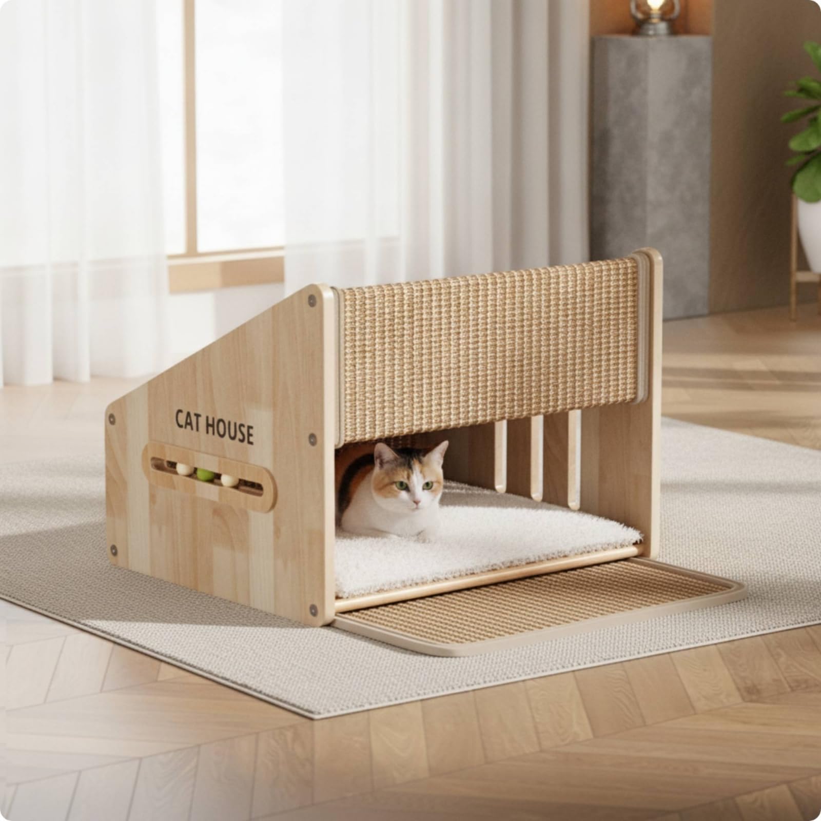 predolo Tiragraffi in Legno Cuccia Chiusa per Gattini, Casa, Cuccia Per Gatti Chiusa A Forma Di Casa In Sisal