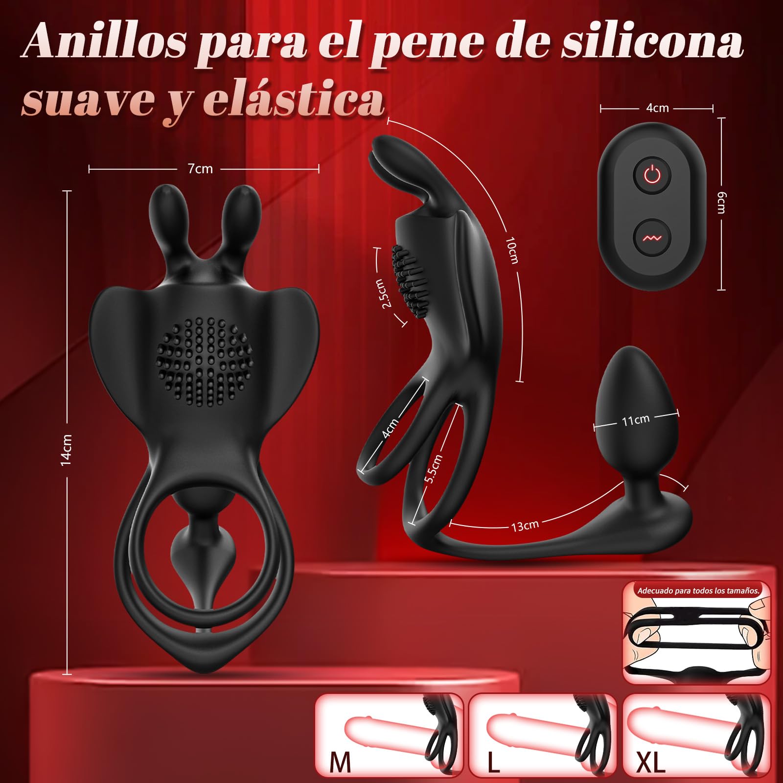 Juguetes Sexuales Masculinos Anillo Vibrador para el Pene con Plug Anal Vibrador, Masajeador Prostático con Control Remoto y Masturbador con 9 Modos de Vibración Anillo Vibrador y Plug Anal para Juego
