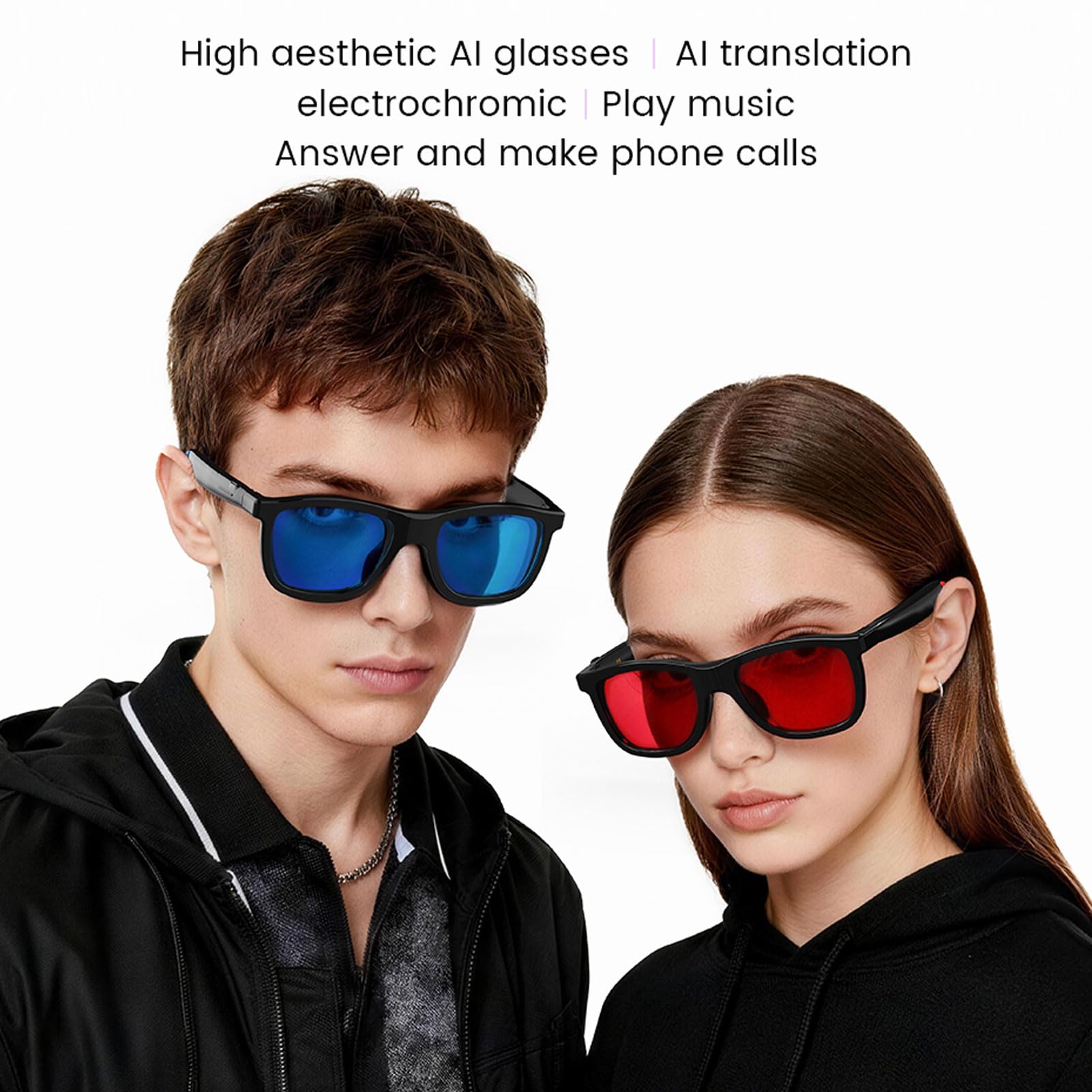 Duokon Occhiali Intelligenti AI Bluetooth con Lente Elettrocromica, Occhiali per Traduzione a Orecchio Aperto TR90, Controllo Touch con Riduzione del Rumore a Doppio Microfono per Viaggi Guida (BLUE)