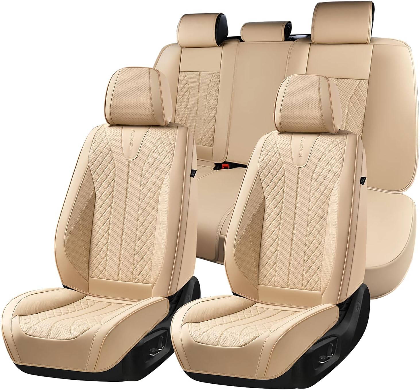 FLORICH Leather Seat Covers, Car Seat Cover Full Set Automotive Seat Covers Waterproof Car Seat Protectors 5 Seats Universal Seat Cover Fit for Most Cars SUV Trucks, Beige Beige FullSet