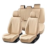 FLORICH Leather Seat Covers, Car Seat Cover Full Set Automotive Seat Covers Waterproof Car Seat Protectors 5 Seats Universal Seat Cover Fit for Most Cars SUV Trucks, Beige