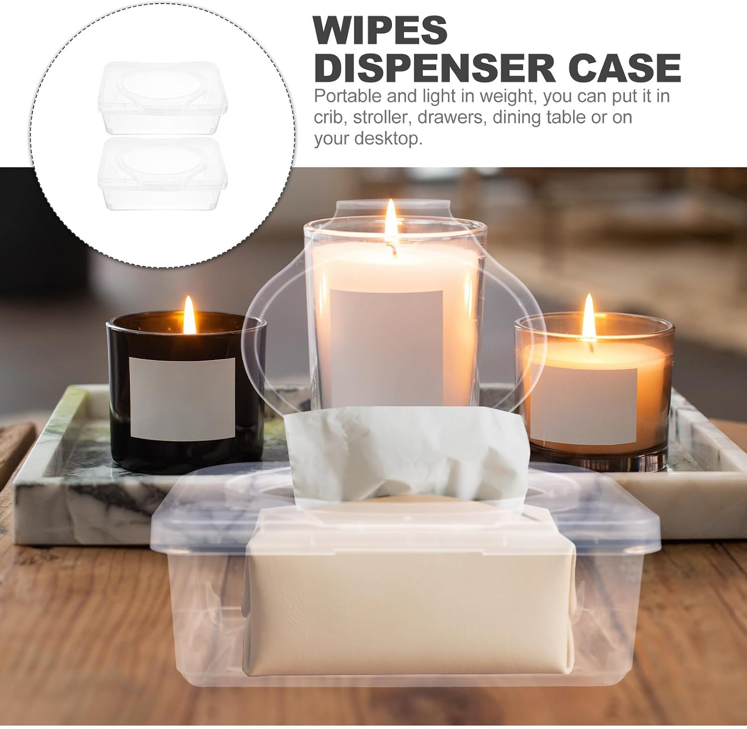 Wipes Dispenser Box with Lid, Portable Wipes Holder Container, Dustproof Pp Plastic Case for Home and Travel, 2pcs Cover, Diapering Accessory