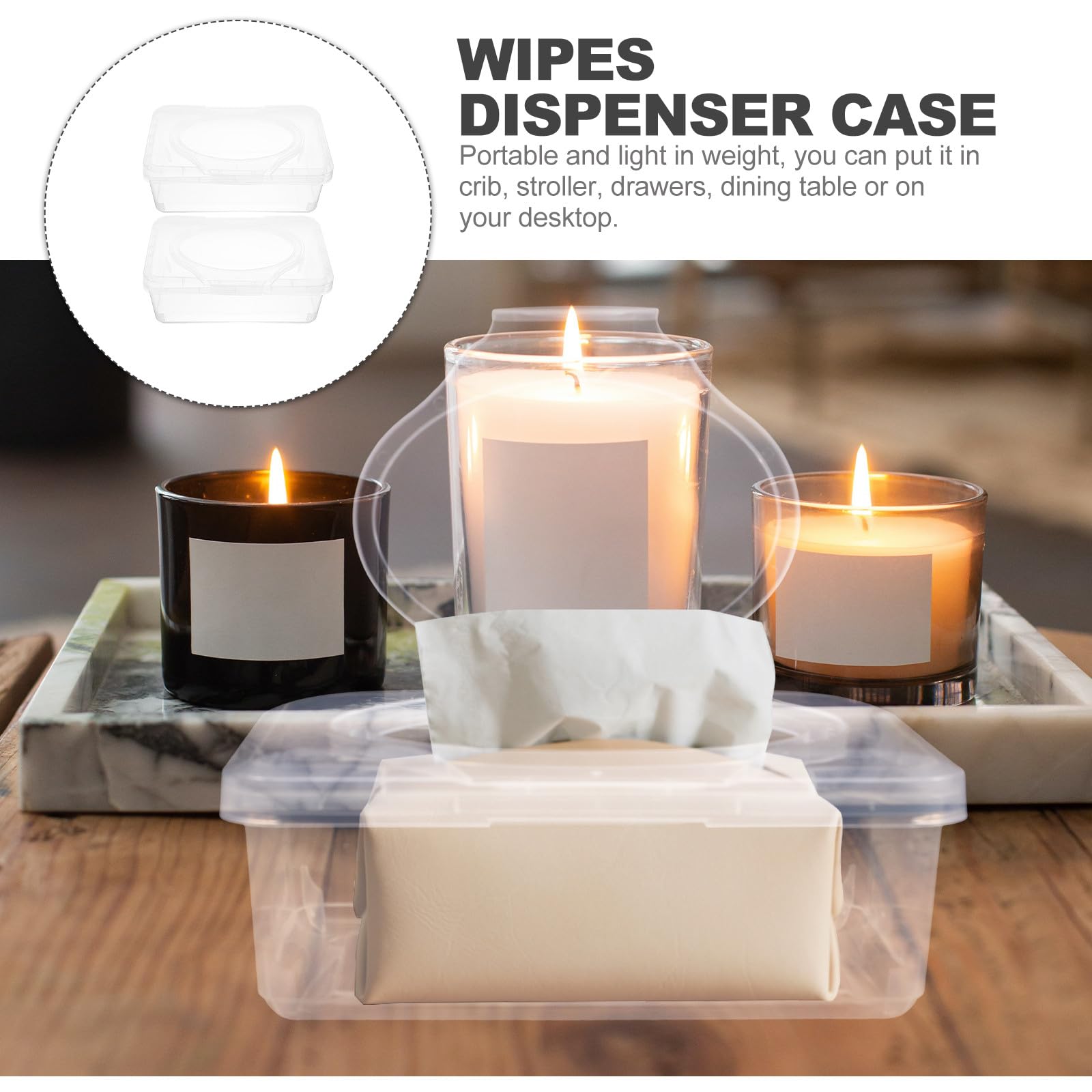 Caja Dispensadora Portátil de 2 Piezas para Toallitas Húmedas de Ñiño con Tapa, Contenedor Reutilizable de Gran Volumen para Cochecito y Sala