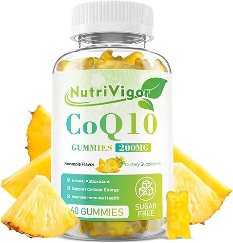NutriVigor Gomitas CoQ10, suplemento de coenzima Q10 de 200 mg, suplemento CoQ10 de alta absorción para energía celular y salud inmunológica,
