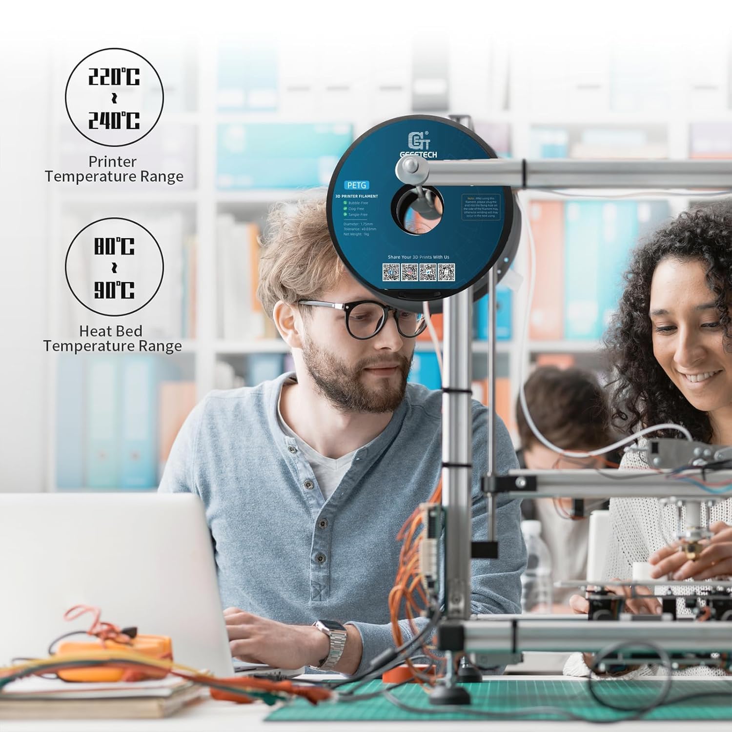 GEEETECH PETG Filamento 1.75mm 10kg, Filamento PETG para Impresora 3D, Precisión Dimensional +/- 0,02 mm, 10 Carretes, 1 kg por Carrete (10*Negro)