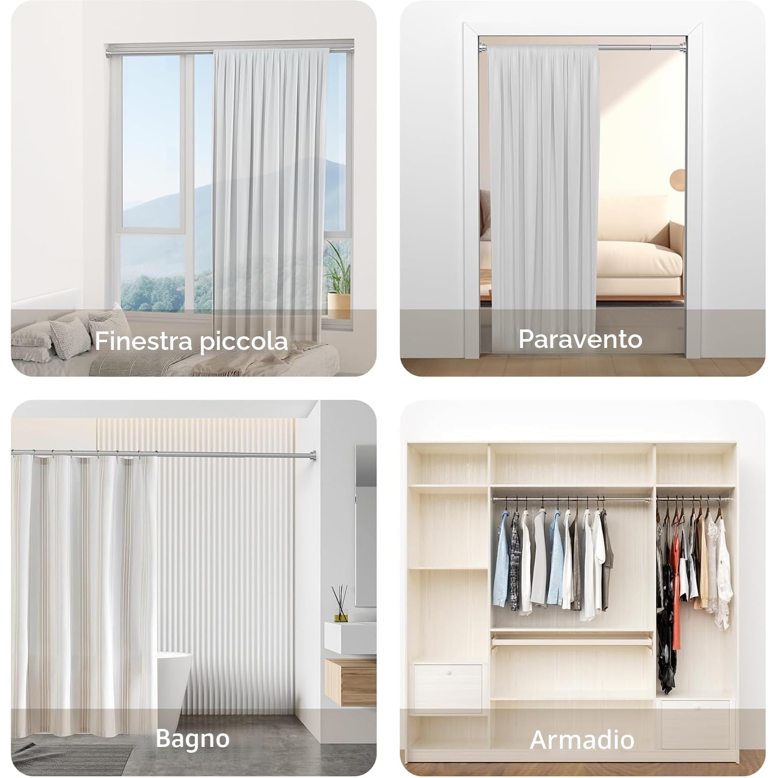 Asta per tenda da doccia senza fori in acciaio inox, asta telescopica allungabile, antiruggine e antiscivolo, asta regolabile da 70 a 195 cm, ideale per bagno, finestra, guardaroba