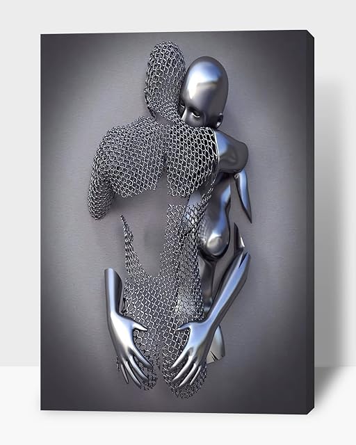 TIMUBA 3D Wall Art Decor, Bedroom Canvas Wall Art, Modern Grey Abstract Canvas Painting Wall Decor, 3D Metal Sculpture Effect Art Pictures for Living Room Bedroom Wall Decoration 12x18 Inches