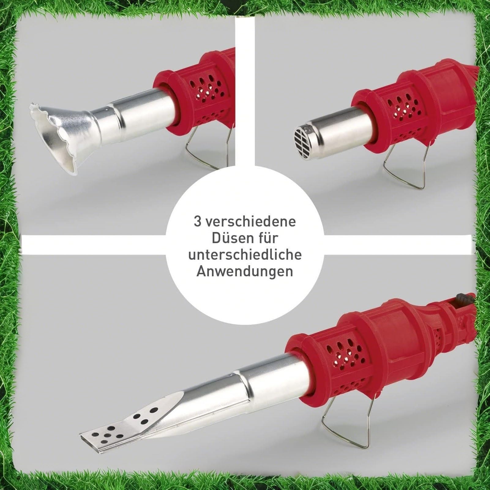 Bruciatore elettrico per erbacce da 2000 W a 650 ℃ con 2 ugelli e cavo da 1,8 m per giardino, patio, vialetto (modalità fiamma e aria calda)