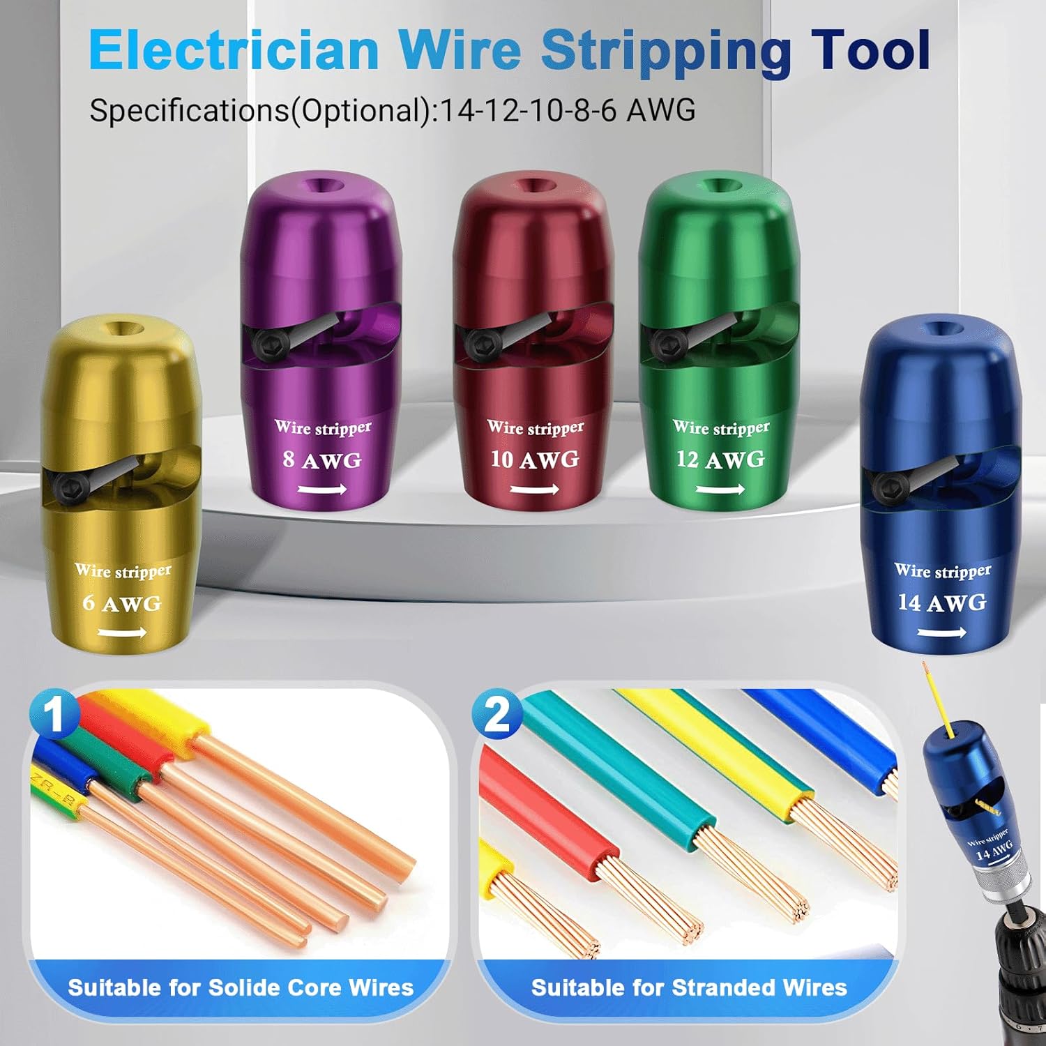 Wire Stripper for Drill - Electric Wire Stripping and Twisting Tool for AWG 6/8/10/12/14 Wiring Pro Bundle - Electrician Wire Stripper Drill Bit Wire Twister with 25pcs Wire Twisting Connector