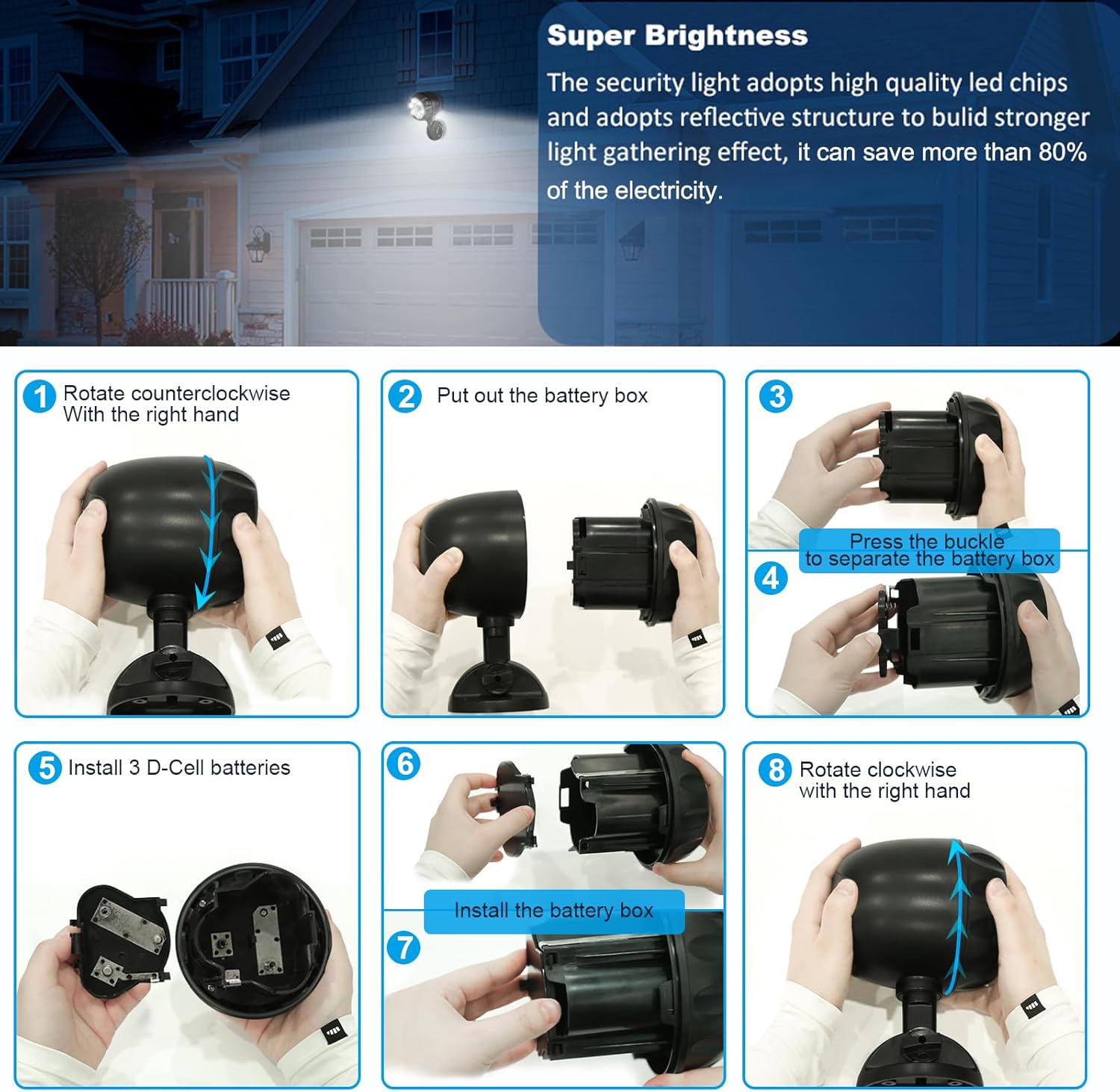 YoungPower Battery Operated Motion Outdoor Lights, 6 LEDs 800 Lumen Bright Battery Powered Wall Mount Light Night Activation Security Spotlight for Outdoor Porch, Corridor,Trash, Stairs (2 Pack)