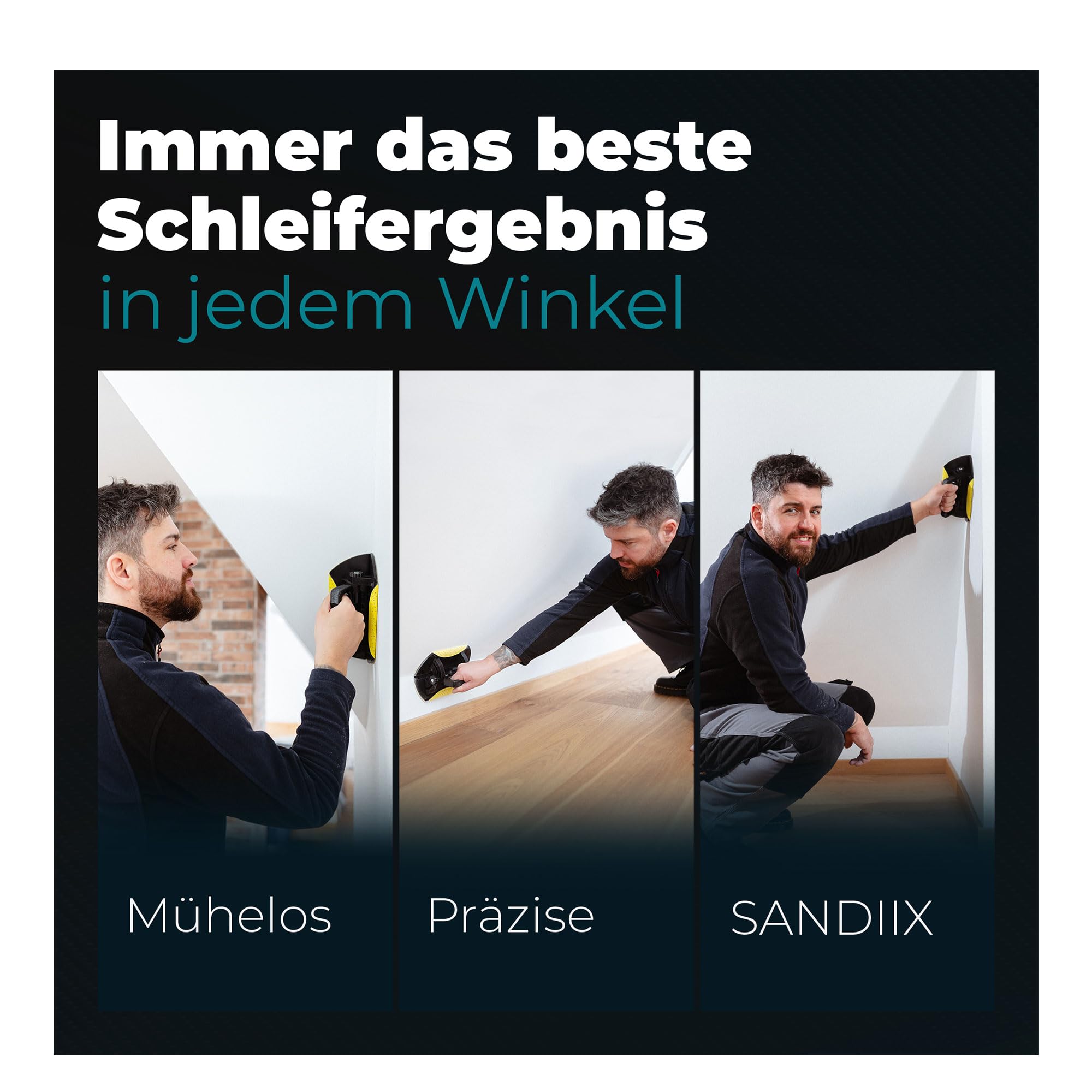 Handelskönig Winkelverstellbarer Handschleifer SANDIIX XL 90-145 Grad - Schleifer speziell für Ecken, Kanten und schwer zugängliche Stellen - Durchmesser Schleifscheibe 225 mm