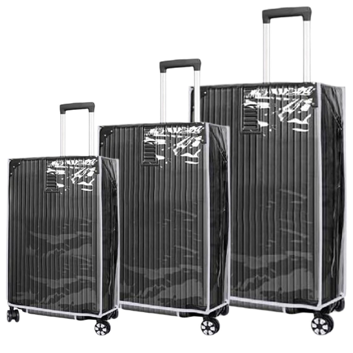 Combo Cover for Luggage Trolley Bags Transparent Protective Covers PVC Fabric Waterproof Covers (Transy + Grey, Size - 20"|26"|30")-image-24