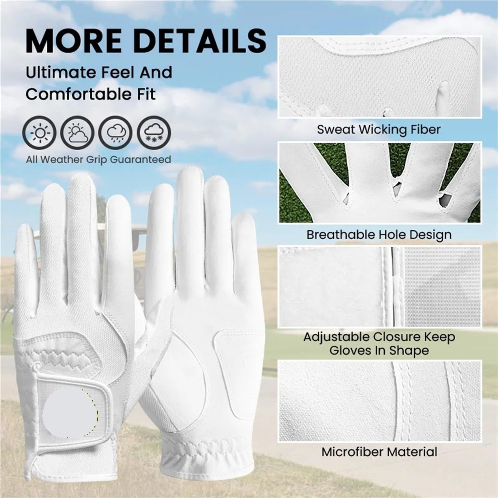 Damen Golfhandschuhe Linke Hand für Rechtshänder Golfer Mikrofaser Allwettergriff für nasse, heiße & kühle Bedingungen