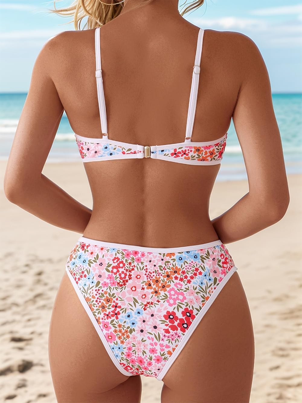 Tainehs Women Two Piece Bikini Sets O Ring Front Top Ditsy Floral Triangle Swimsuits Cheeky Bathing Suit - Image 3