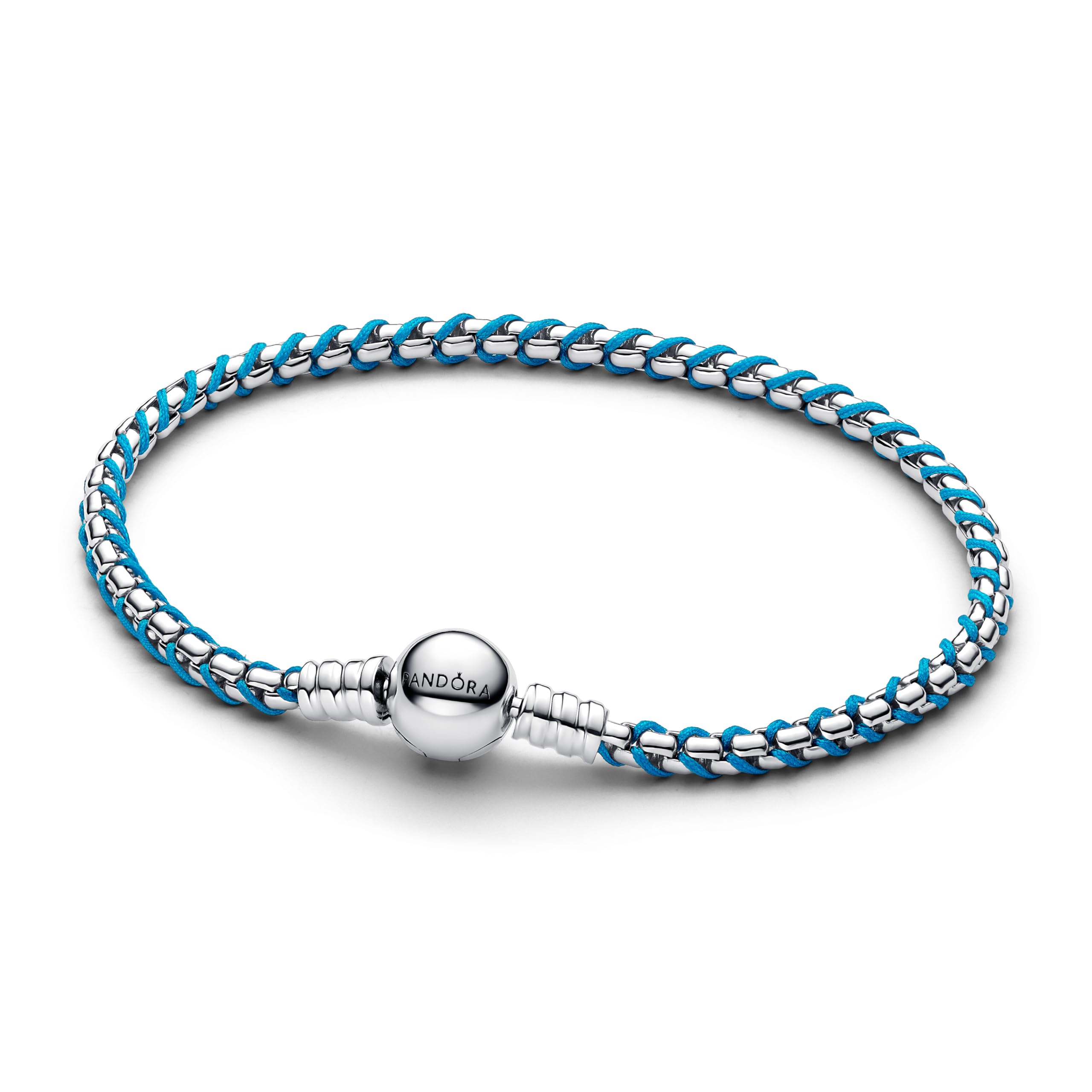 PANDORA Blaue Kordel Schlangen-Gliederarmband aus Sterling-Silber, Kombination aus Stoff und Metall, Moments Kollektion, Länge: 23 cm, 593816C01-23