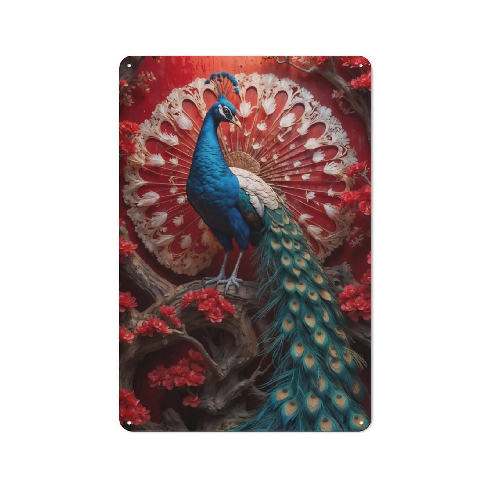 Junmoney The Peacock In Bloom Tin Wall Plaque 30X20cm With For Bar Or Restaurant, Suited To Bar Decor Enthusiasts