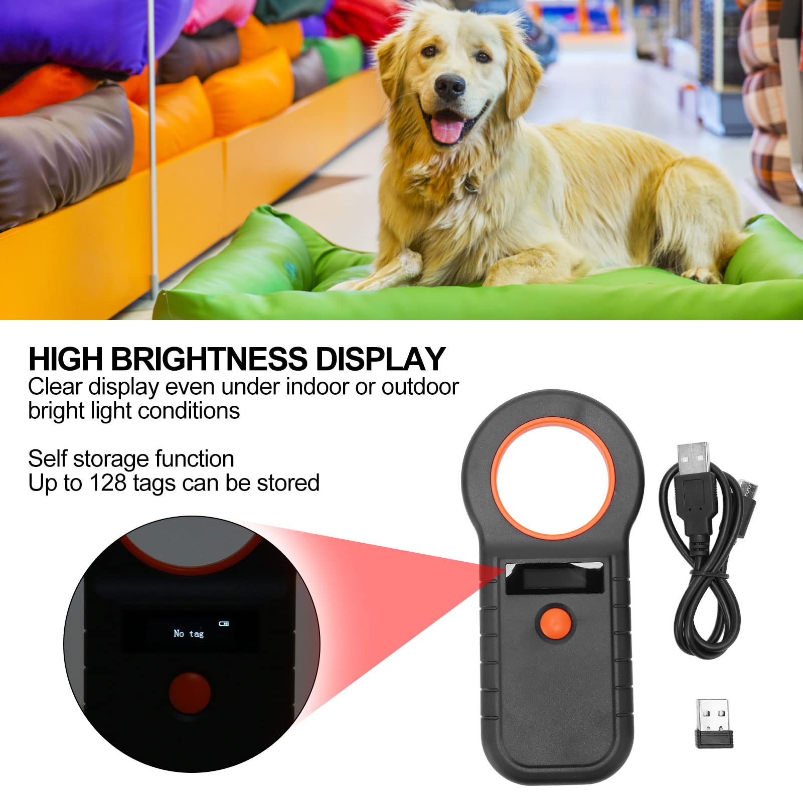 Lettore Di Microchip RFID 134,2 Khz, Scanner ID Con Display OLED Ad Alta Luminosita Da 091 Pollici Per Il Monitoraggio Degli Animali~p132168230 - 7