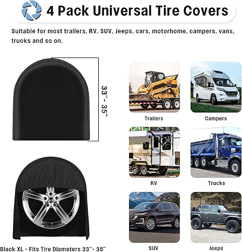 Vista 36 de OutdoorLines Juego de 4 fundas impermeables para neumáticos para exteriores, a prueba de rayos UV, resistente al viento, protector de neumáticos