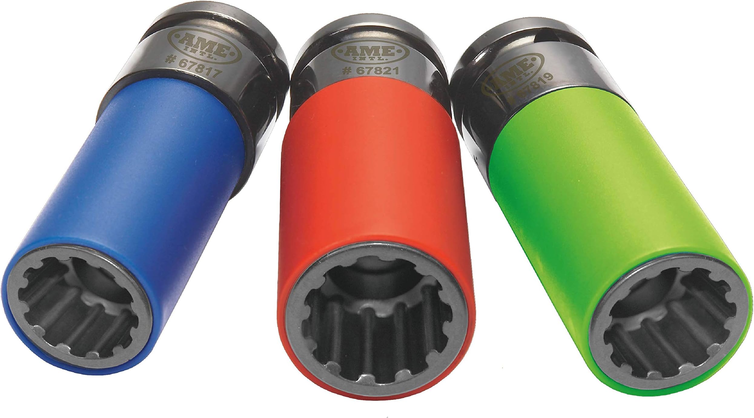 AME INTL 3 Piece SplinePlus Socket Set, 17mm, 19mm, 21mm,Blue, Red, Green,67800