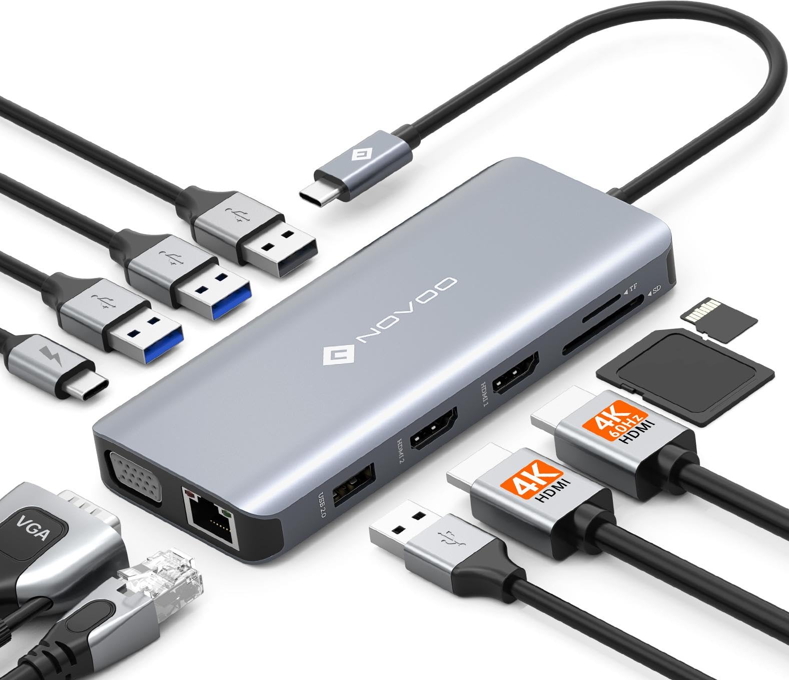NOVOO Docking Station USB C 8 in 1, Hub Multiporta con HDMI 4K@60Hz — immagine 9 di 16