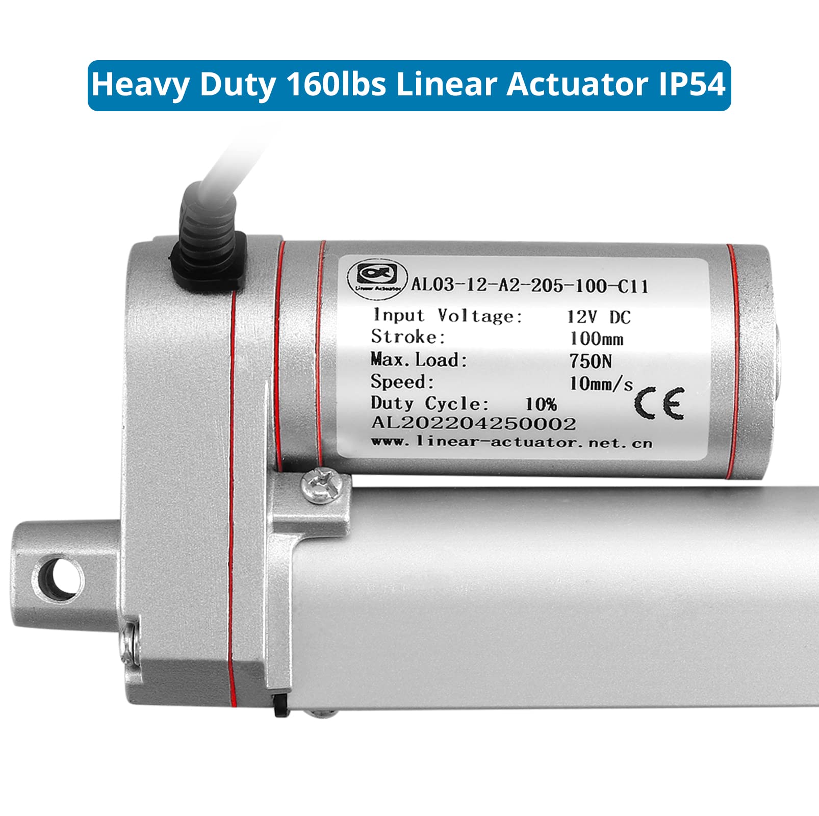 Linear Actuator DC 12V 750N 100mm + Drahtlose Fernbedienung Kit, Linearantrieb Motor Linearmotor Verstellantrieb Toröffner Elektro Zylinder Schubstangenmotor mit 2pcs Halterungen
