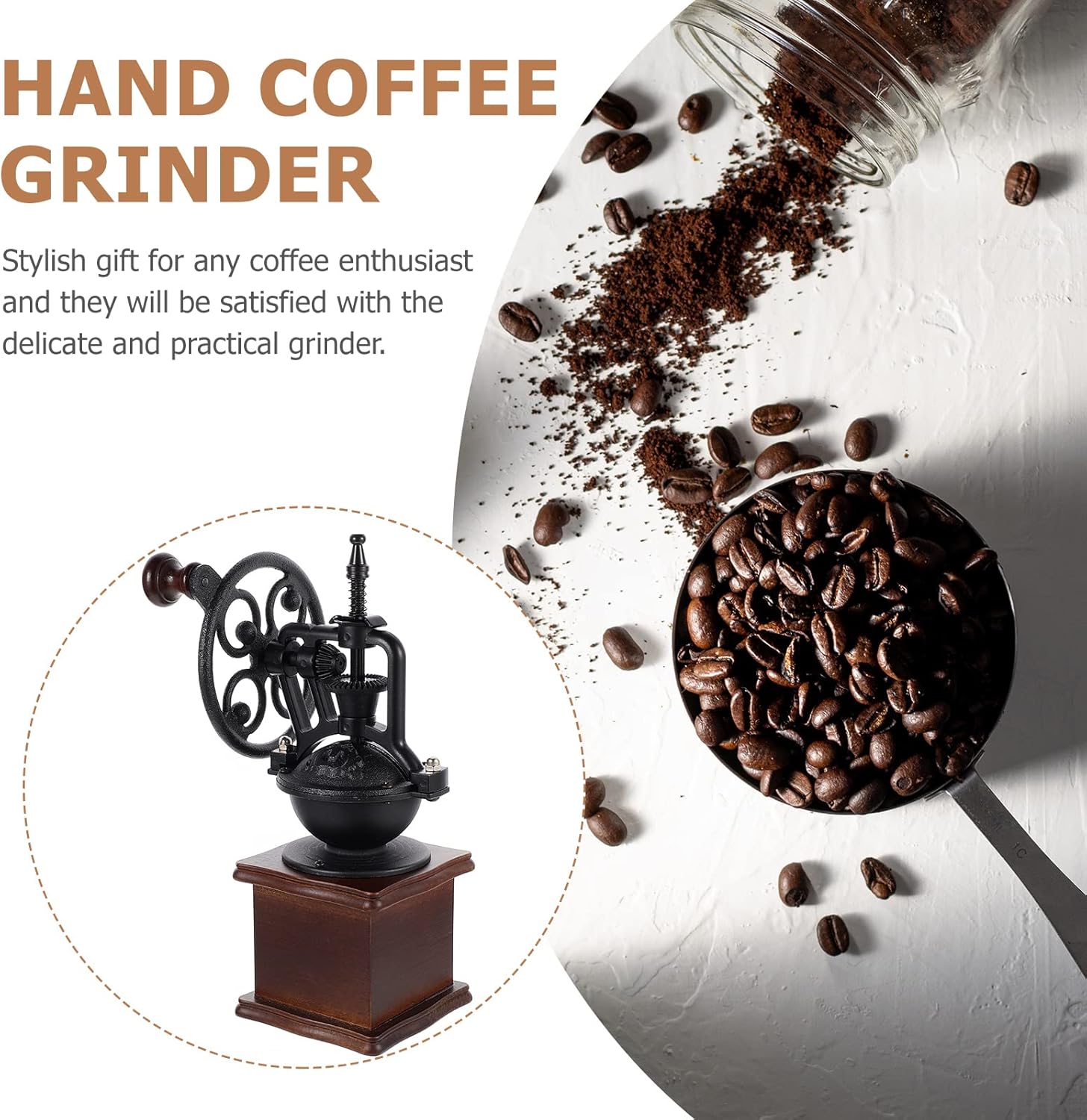1pc Hand Coffee Grinder Portable Manual Mill for Coffee Beans Multi-functional Vintage Design Great for Travel Office and Camping