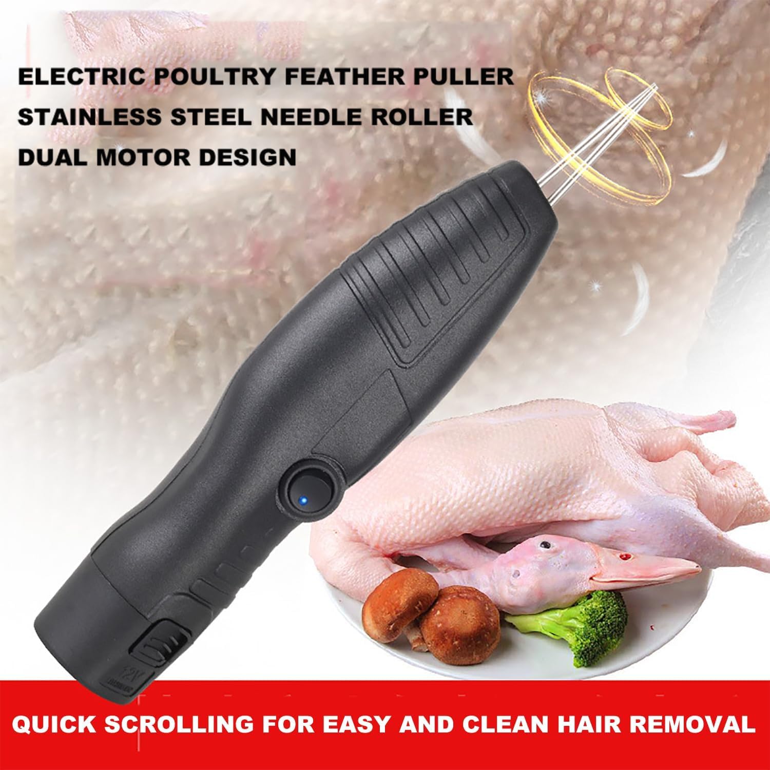 Máquina recolectora de mano, 9500 r/min, desplumadora de plumas portátil para aves de corral, pato, ganso, pájaro, pavo