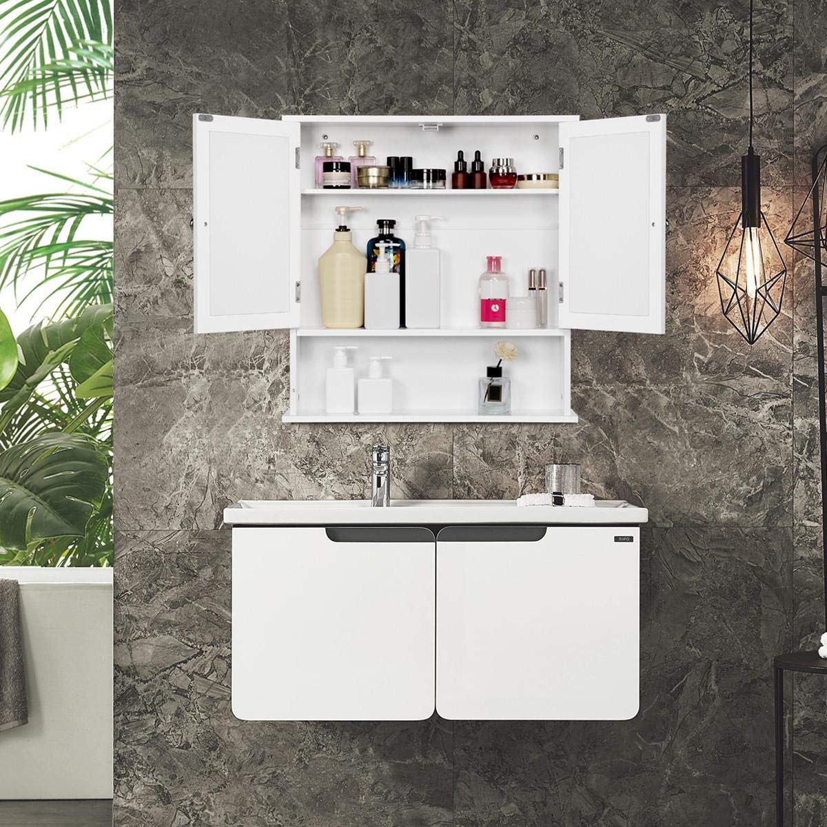Yaheetech Bathroom Storage Cabinet Wood Wall Mounted Cabinet Storage ...