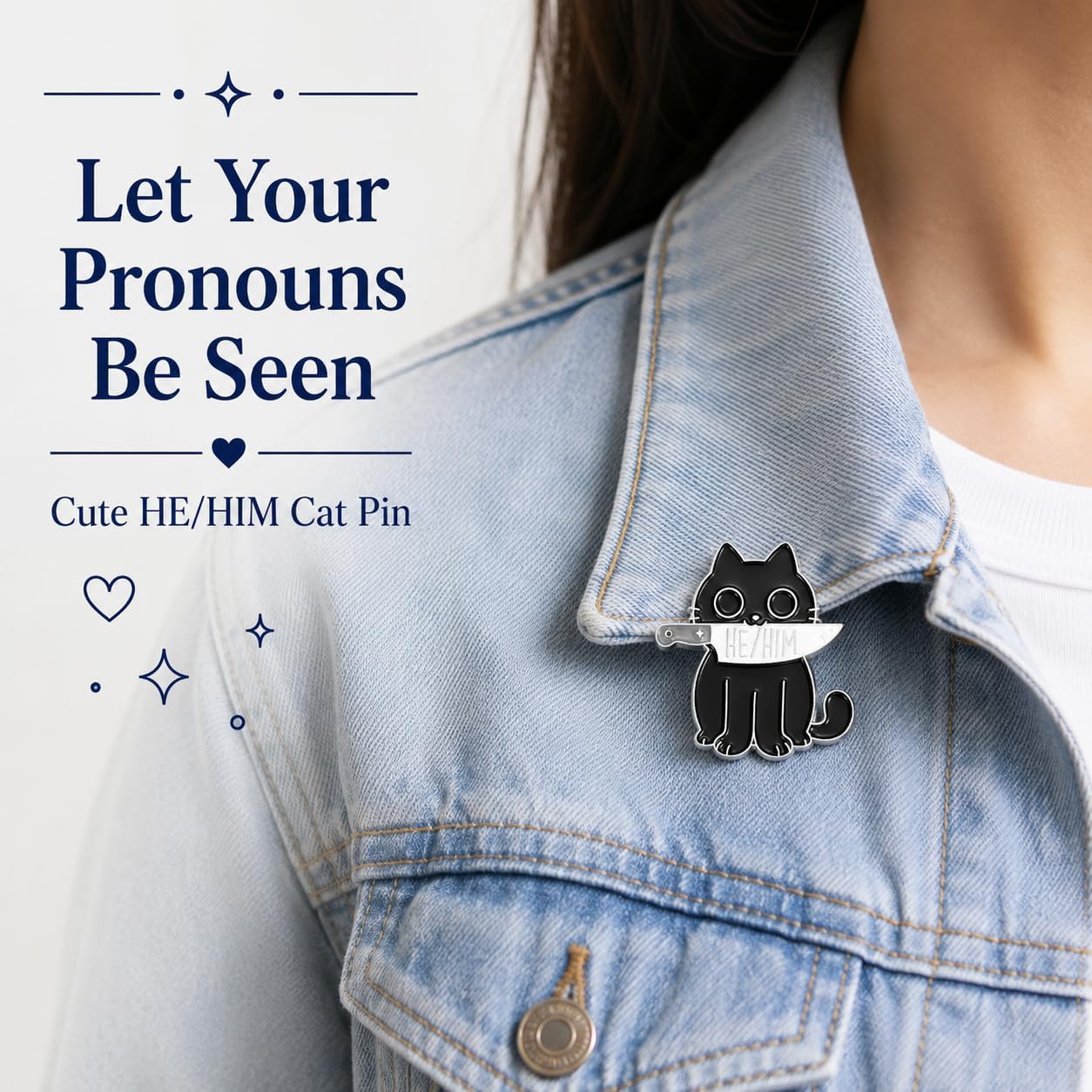 LGBTQ Pronouns Cute Cat Pin - She They/He Him/They Them/She Her/He They Gender Identity Bulk Pins for Pride Parade, Daily Wear, Lapel, Hat, Backpack(Free 1pc Pride Sticker Included)