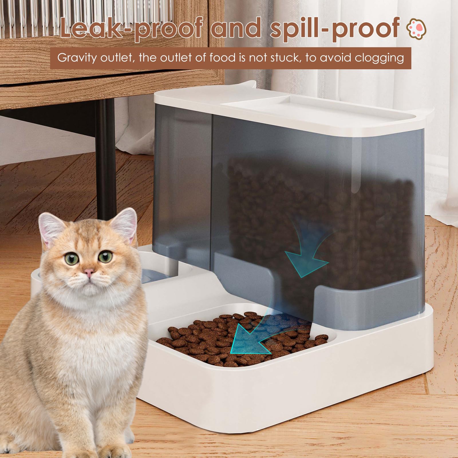 Distributore Automatico 2-in-1 Cibo e Acqua per Gatti 3,8L | A gravità, senza BPA, 2,8L cibo + 1L acqua, a prova di perdite, senza corrente, per gatti e piccoli cani