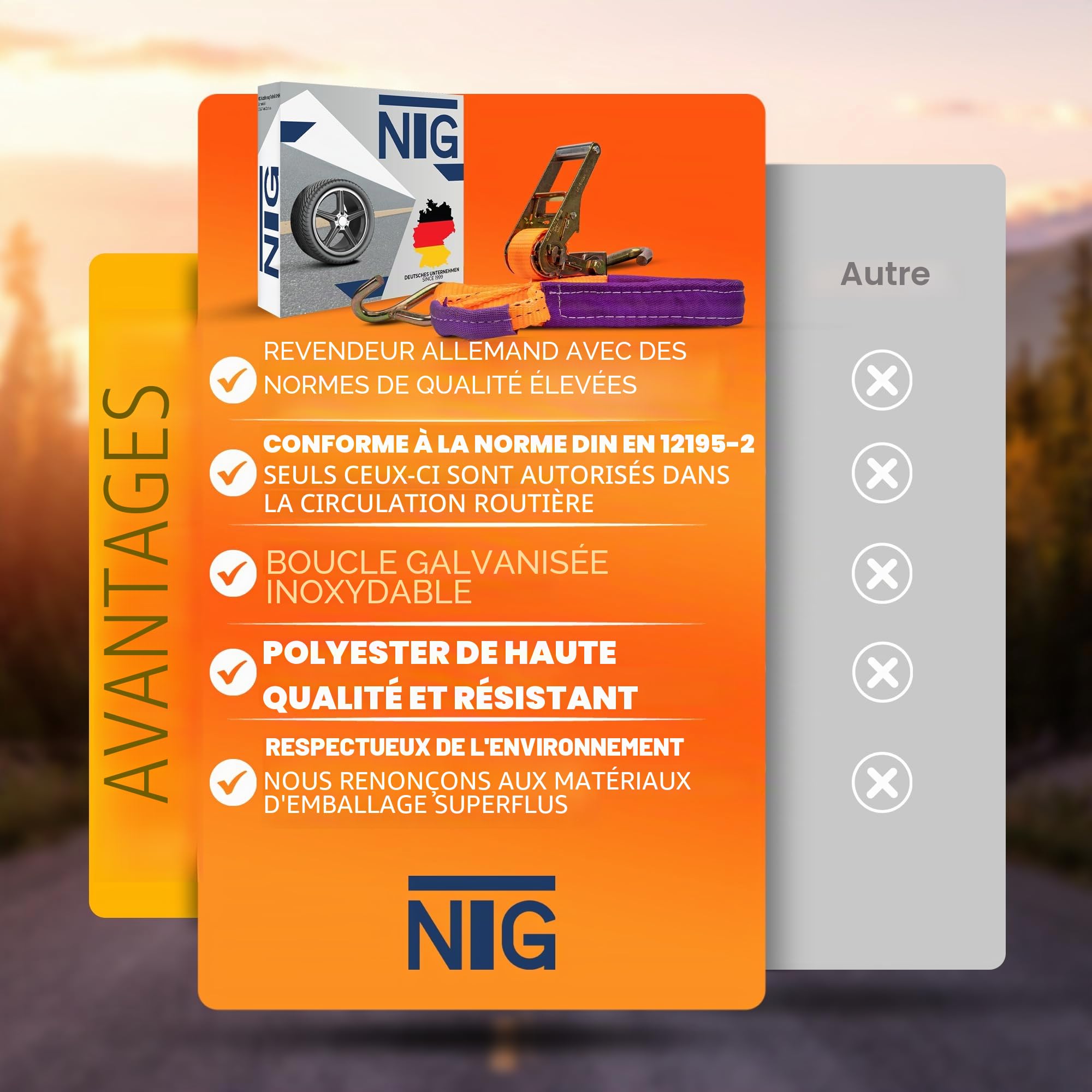 4 pièces de Sangles d'arrimage pour Le Transport en Voiture Un Seul Point d'arrimage nécessaire 35mm Sangle de sécurité de Roue Sangle d'arrimage Transport en Voiture Sangle de Pneu