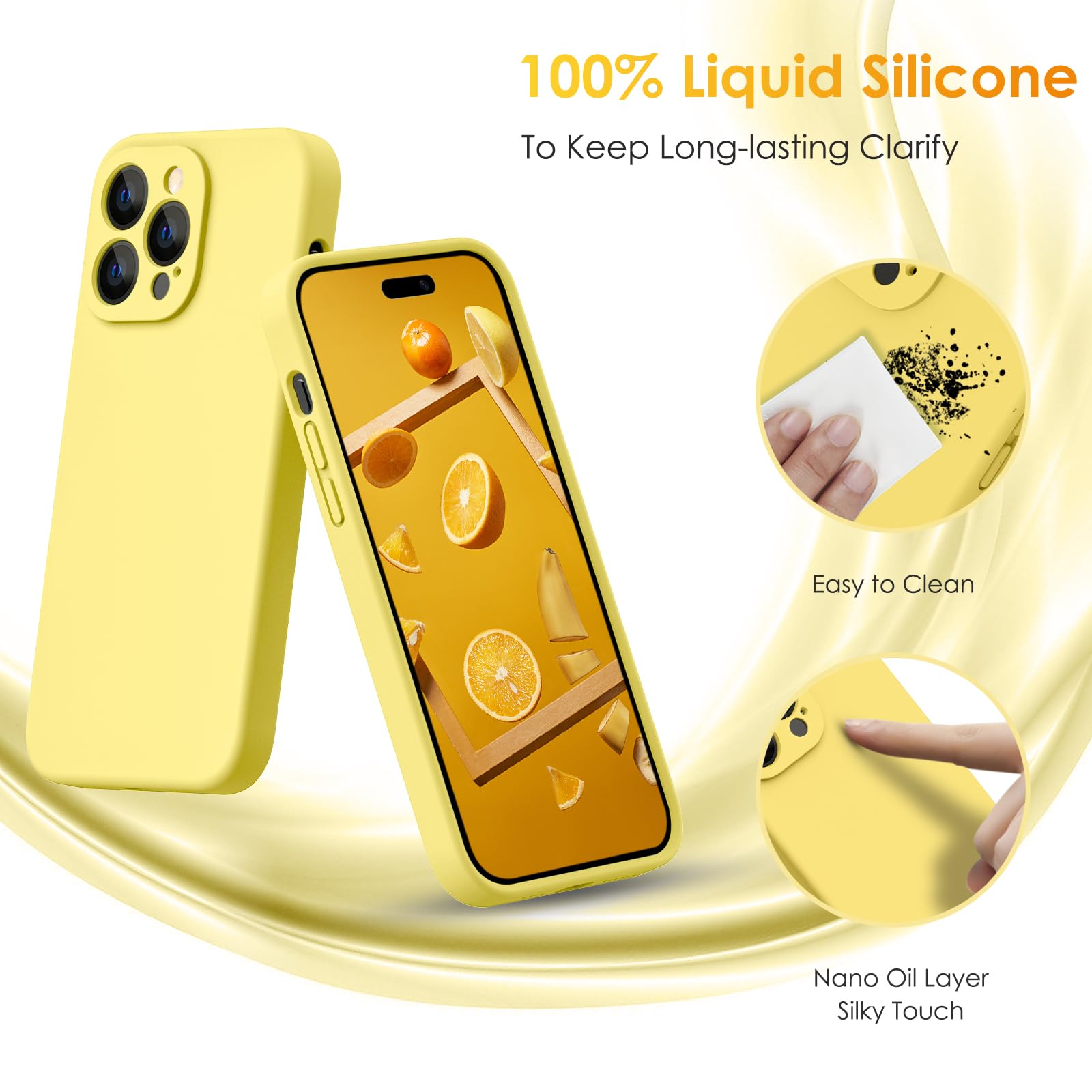 CALOOP Slim-Fit for iPhone 14 Pro Max Case,Skin Soft Liquid Silicone,Sturdy Hard Frame Shockproof Cover with Anti-Scratch Microfiber Lining,Full Protection for Screen and Lens,6.7 inch(Lemon Yellow) - Image 4