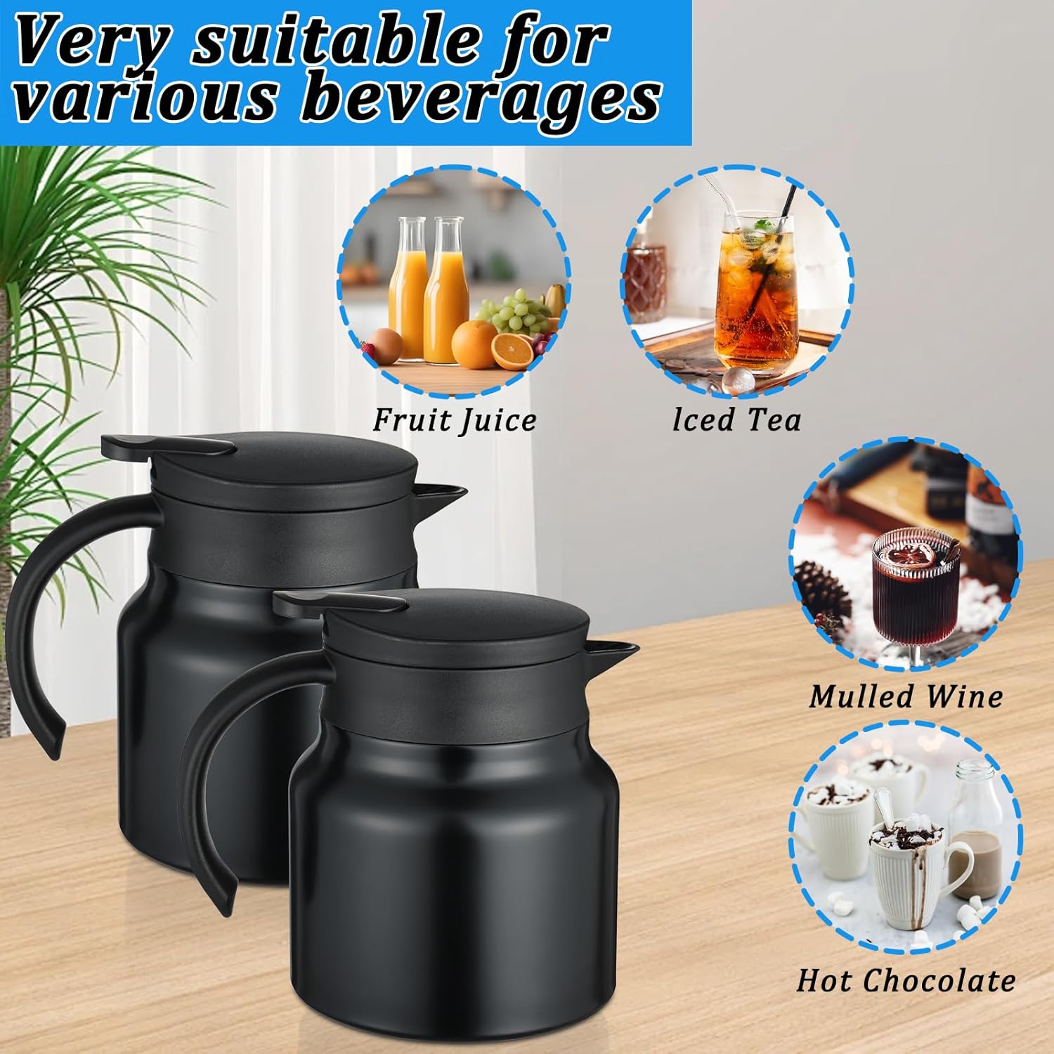 Small Thermal Coffee Carafe Stainless Steel Insulated Creamer Carafe Tea Pot 27Oz Insulation Pot (Black and Black, 800ML(27Oz))