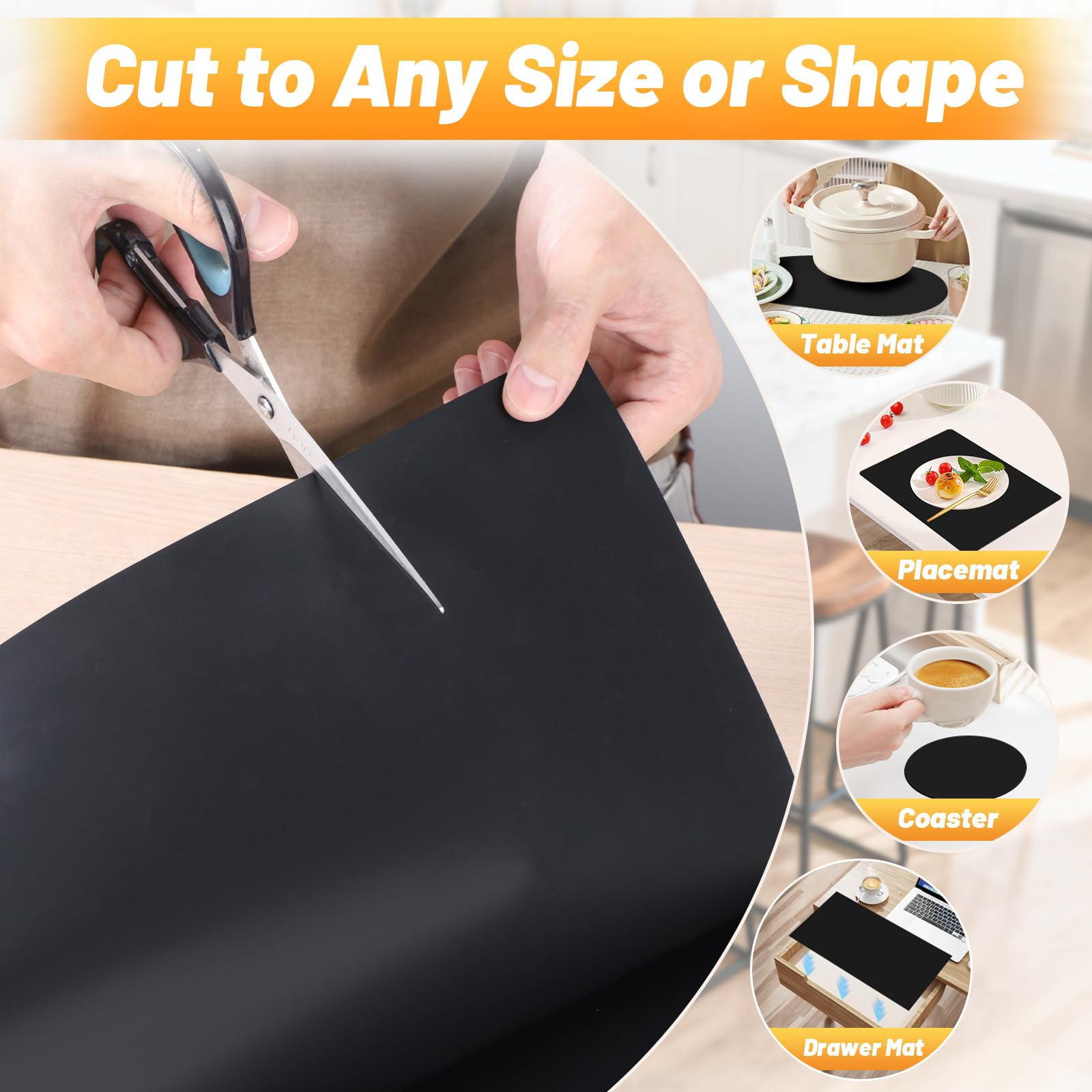 Silikonmatte Extra Groß, 200x60x0.13cm Silikonmatte Schwarz, Malunterlage für Kinder, Rutschfeste und Abwaschbar, Bastelunterlage Kinder, Silikon Unterlage für Malen, DIY Handwerk