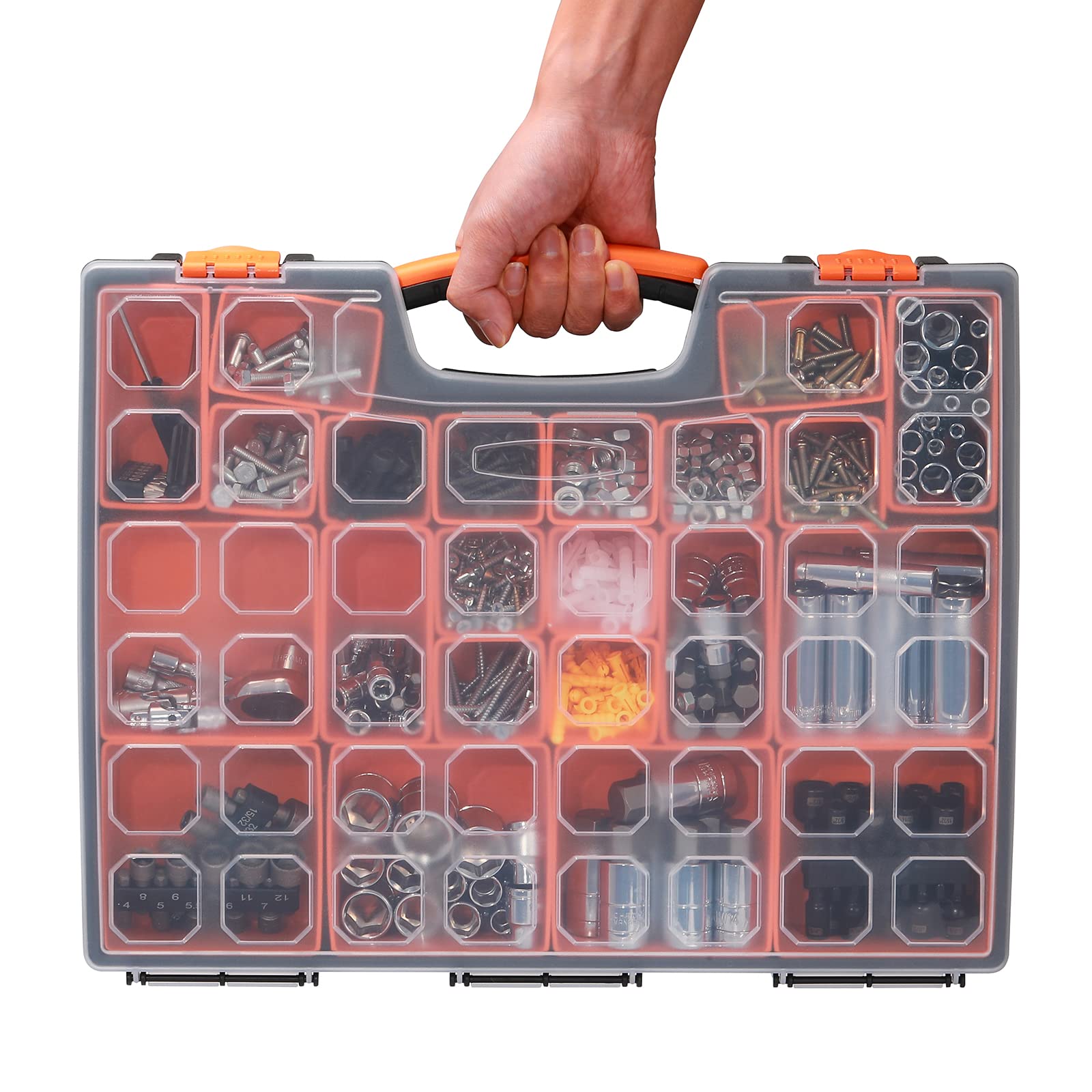 EMENTOL Juego de 3 cajas organizadoras portátiles multiusos con 72 compartimentos extraíbles, 3 cajas profesionales con dimensiones de 16.2 pulgadas de largo x 13 pulgadas de ancho x 2.3 pulgadas de