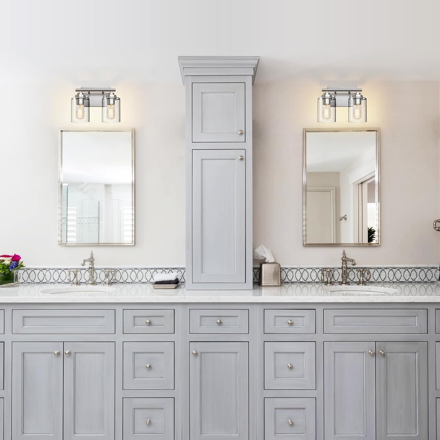 SKEJAO Bathroom Vanity Light Over Mirror,Vanity Light for Bathroom,Bathroom Light Fixture Wall Sconce Lighting for Bedroom,Living Room (Nickel, 2-Light)