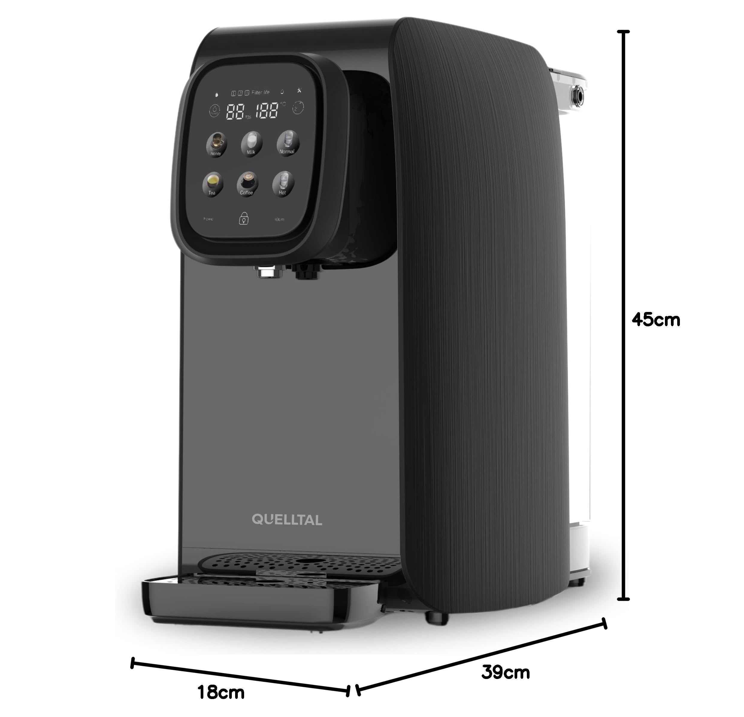 Pro 5-in-1 Osmoseanlage [Schwarz | 6 Temperaturstufen | 5 Filterstufen] – Mobiler Wasserfilter ohne Anschluss – Umkehrosmose für Küche, Büro & Wohnmobil – Kalkfreies, reines Trinkwasser