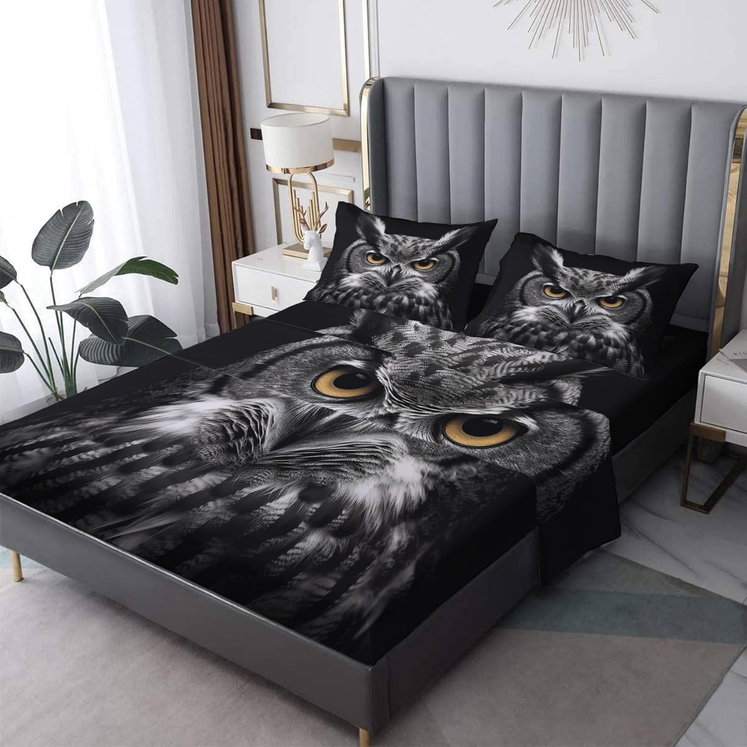 Owl Sheets Twin Size, Bird Bed Sheets, Patterned Bedding Sheets & Pillowcases 3 Piece Set - Soft Microfiber Deep Pocket Fitted Sheet & Flat Sheet & Pillow Case H-&7-203