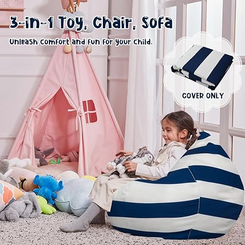 Miniatura 6 de Nobildonna Funda para puf de almacenamiento de animales de peluche, solo para niños y niñas, puf grande sin relleno para organizar juguetes de felpa