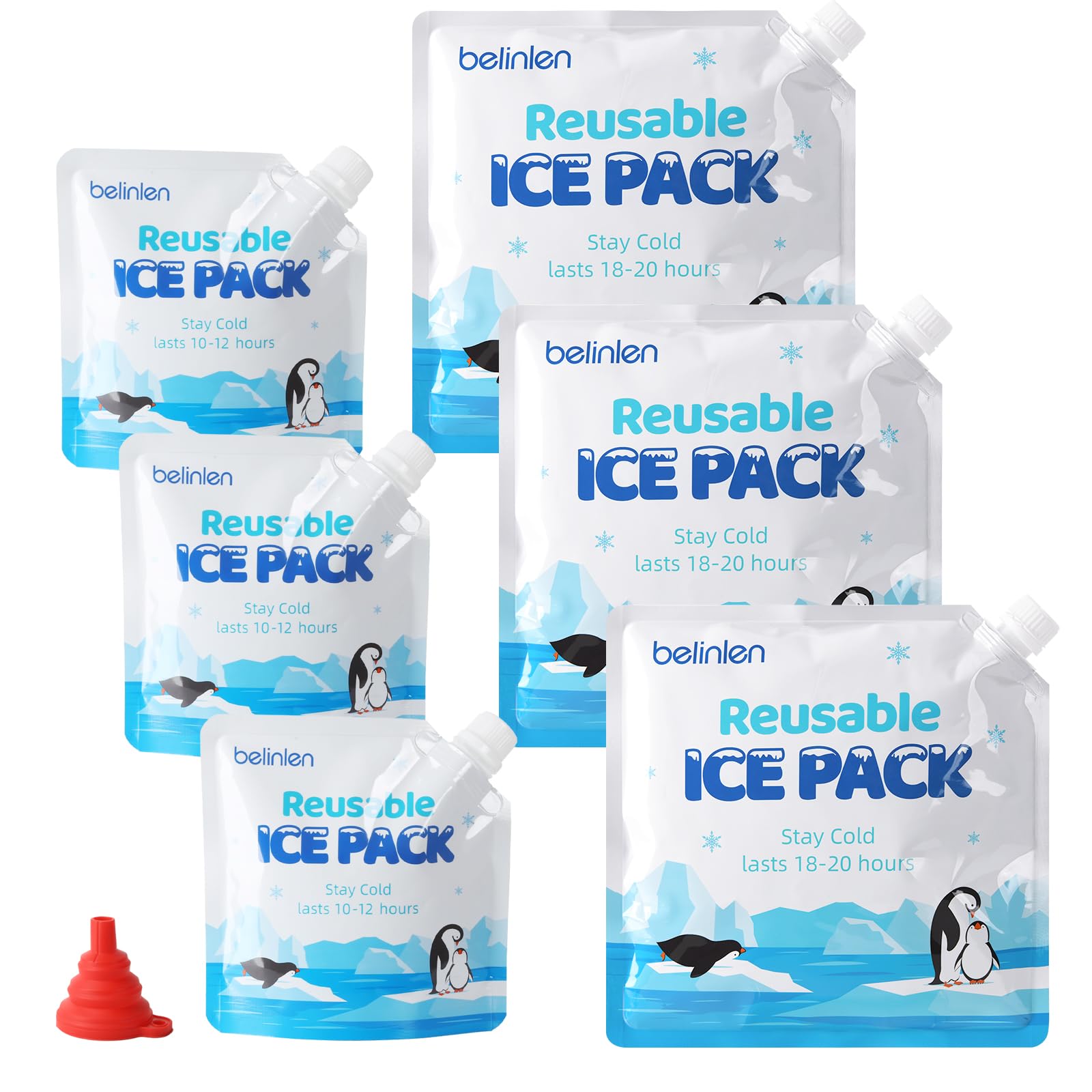 Photo 1 of Belinlen 6 Pack Reusable Ice Packs for Cooler, Long Lasting Freezer Packs Combo for Cooler Bag, Lunch Box, Camping, Fishing, Beach, Picnic(3 Pack 7x7 Inch and 3 Pack 10x10 Inch)